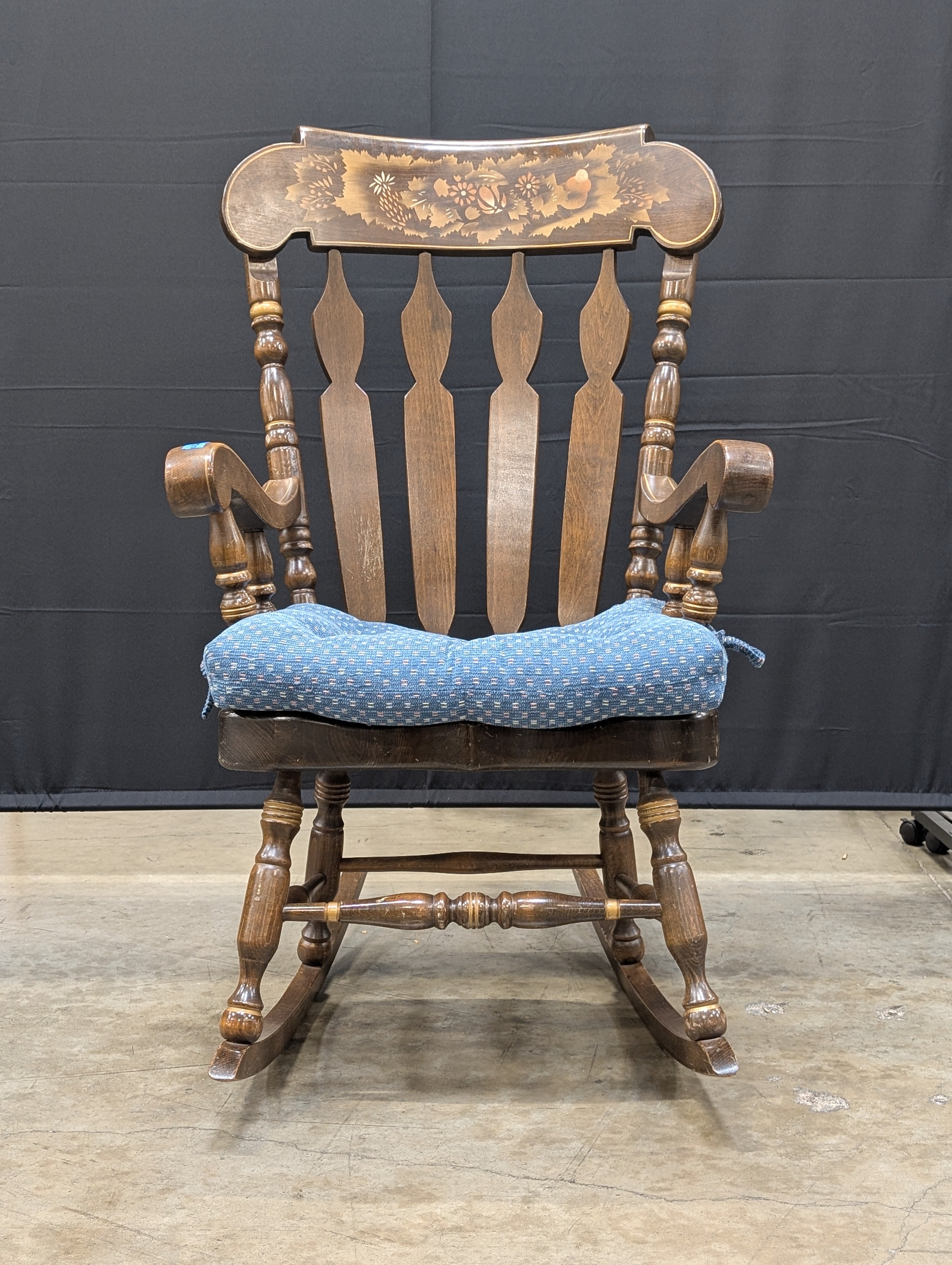 Vintage Hand-Painted Wooden Rocking Chair with Fruit Motif