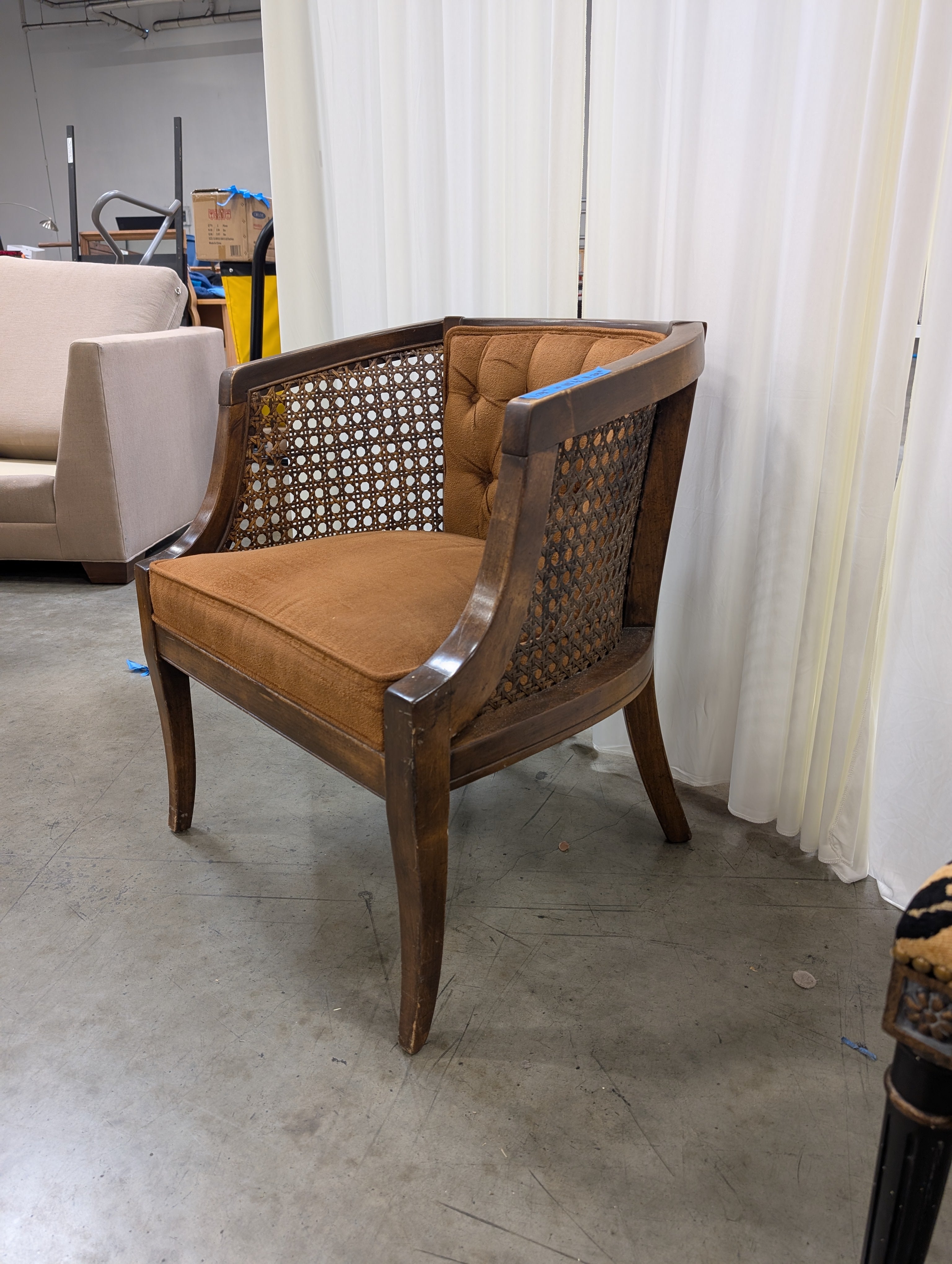 Vintage Cane Back Tufted Accent Chair