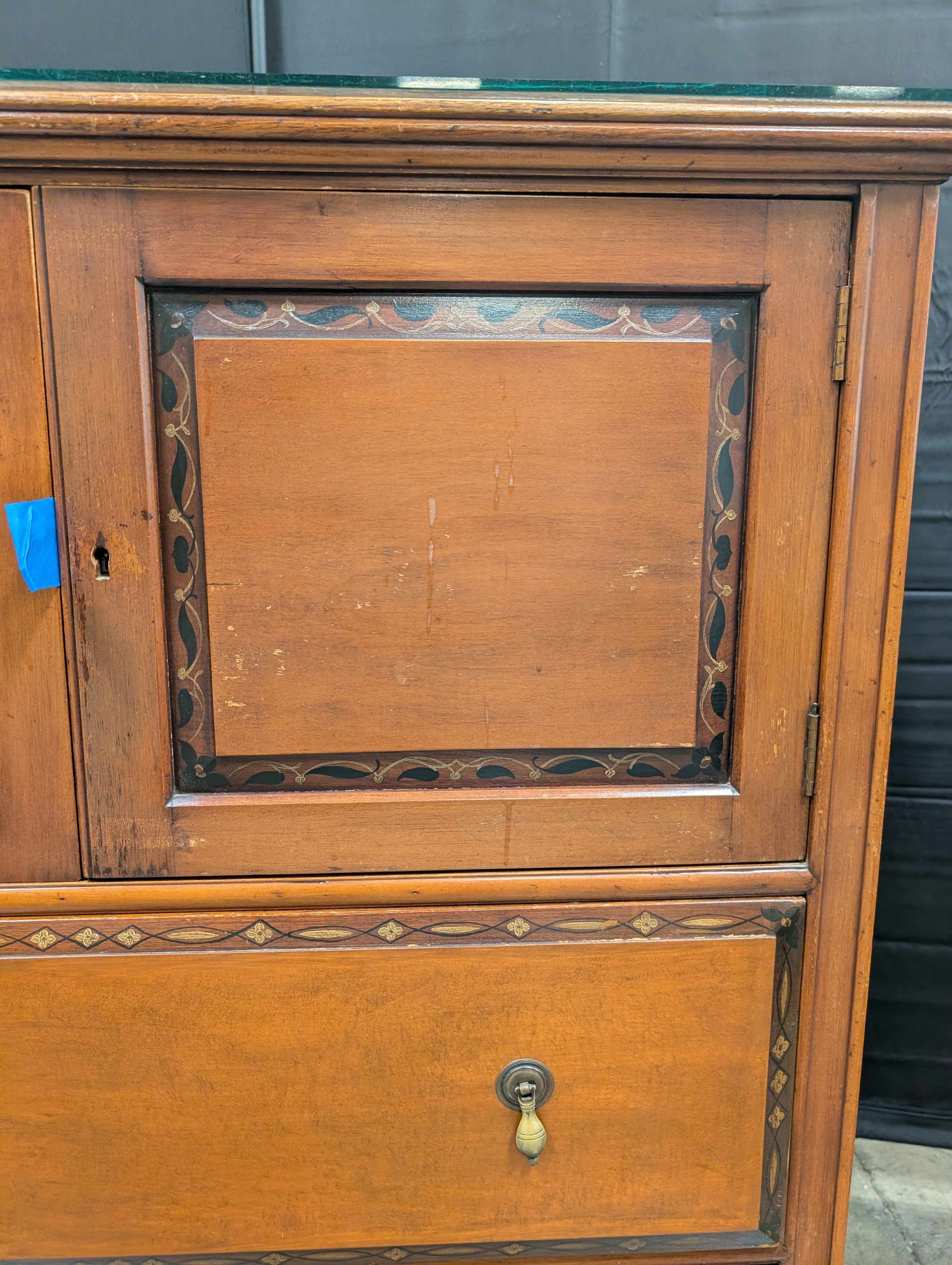 Traditional Cherry Tone Wood Armoire with Inlay