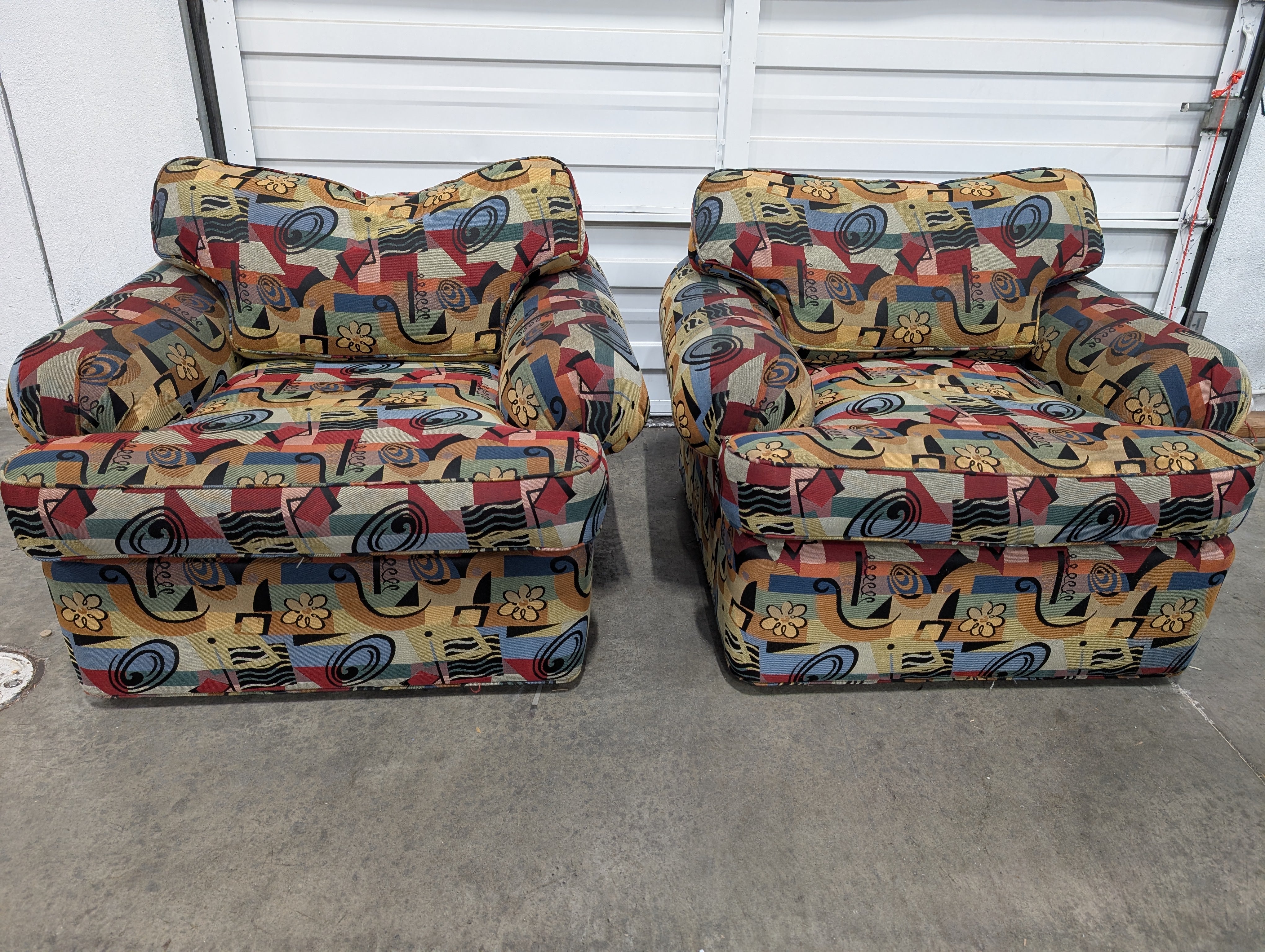 Pair of Mid-Century Modern Armchair with Ottoman