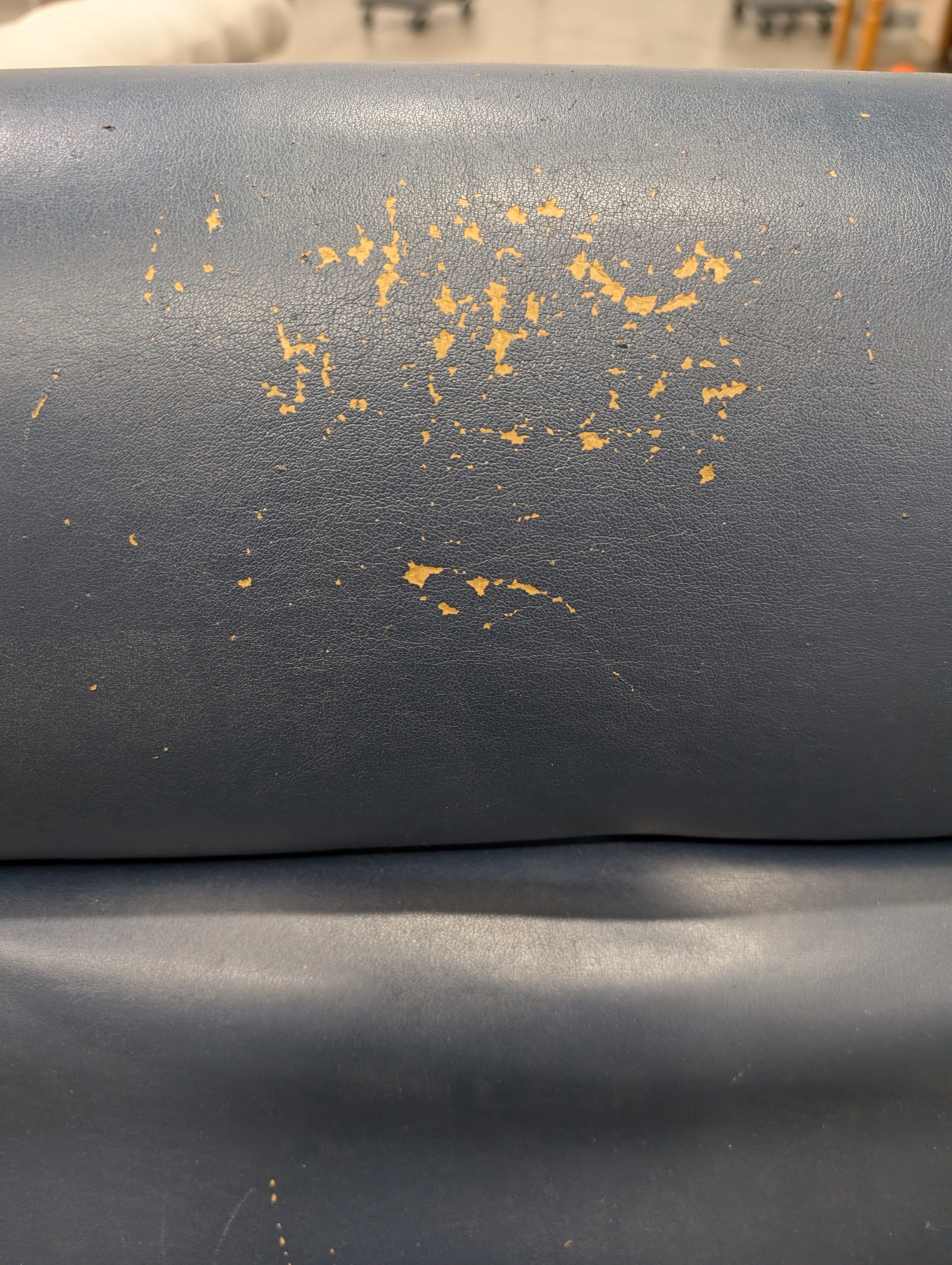 Warehouse Sale: Modern Dark Wood and Blue Leather Accent Chair