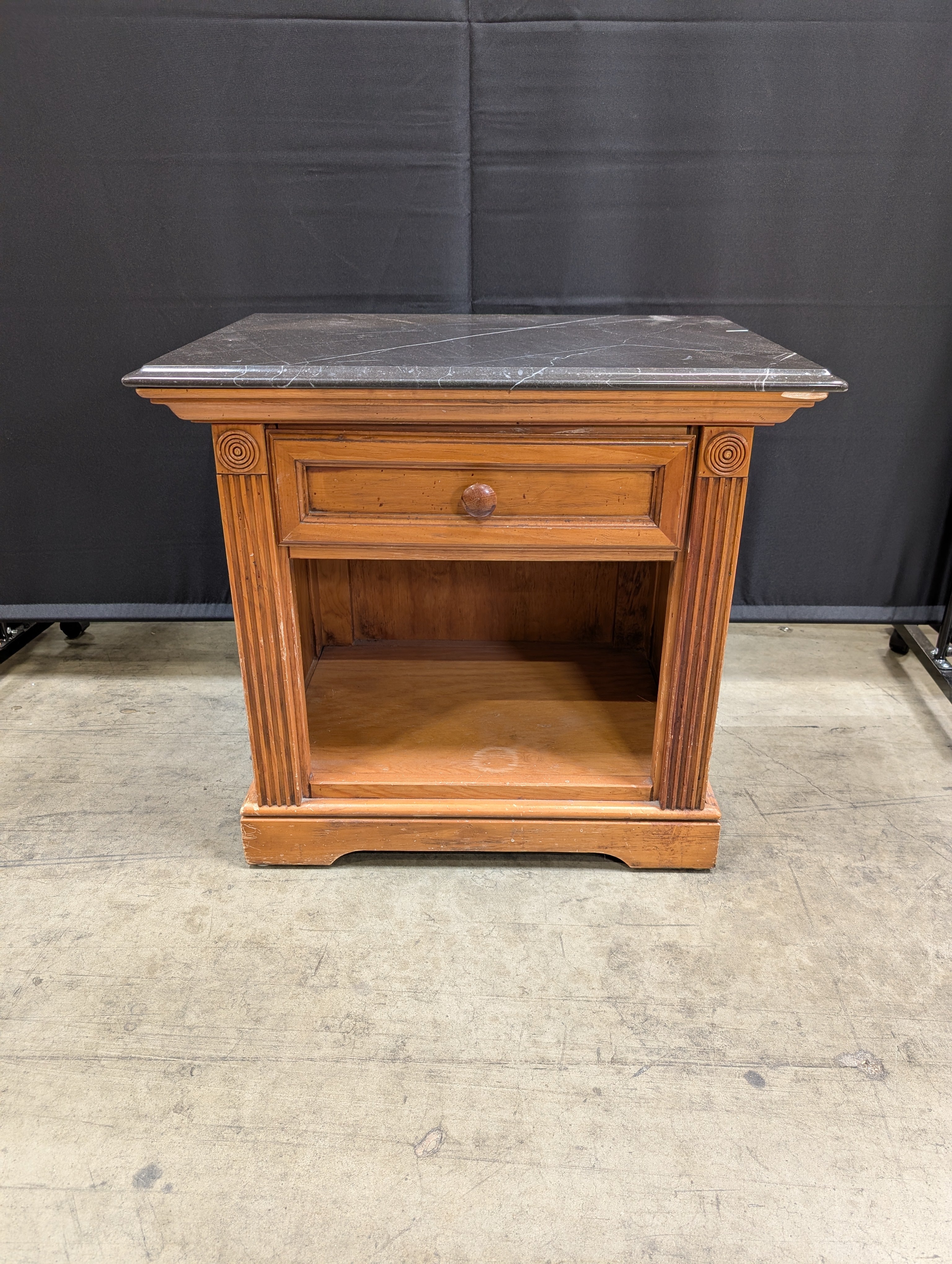 Dark Marble Top Derimasa Wood Nightstand