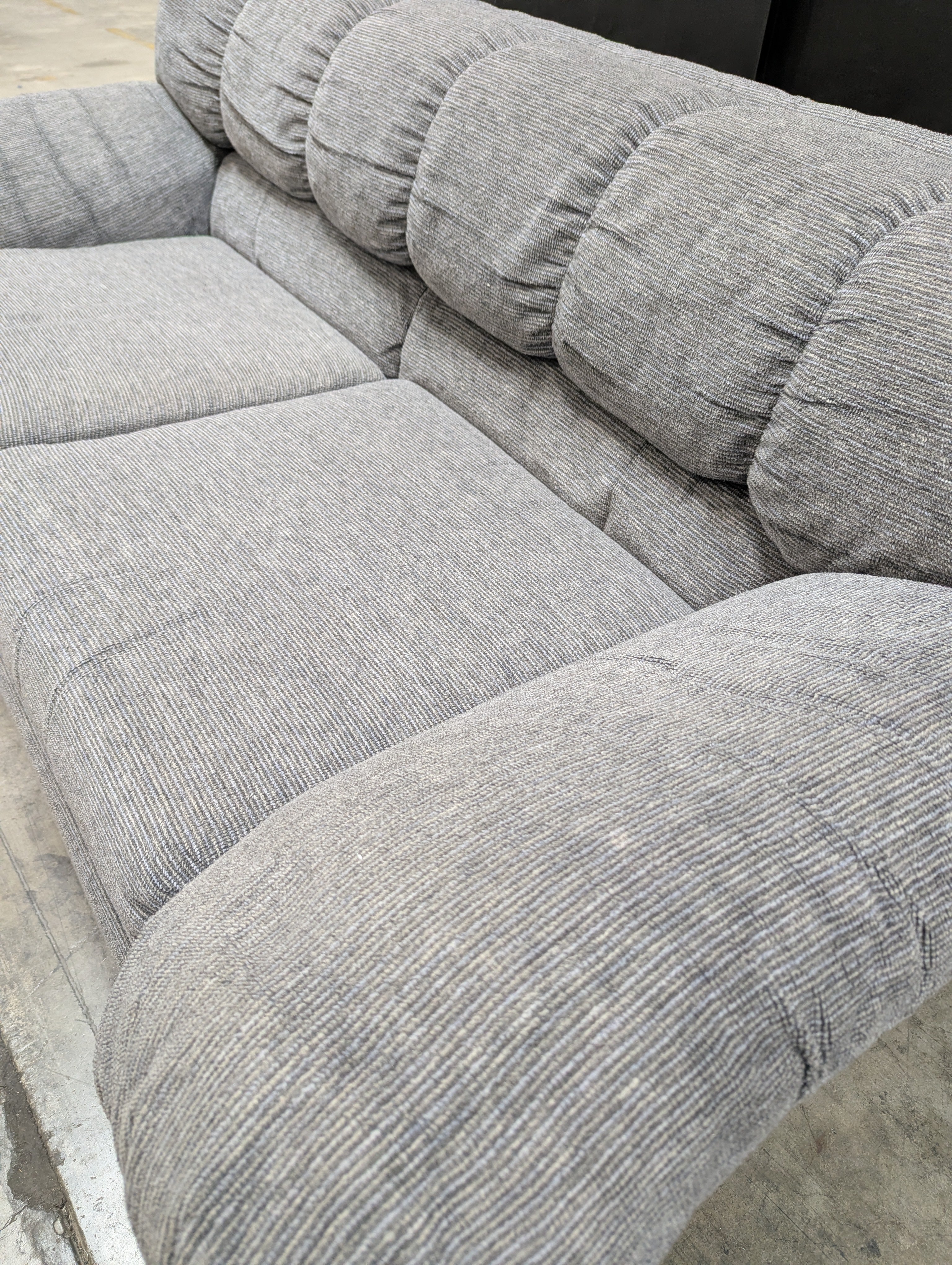 Textured Grey Fabric Two-Seater Sofa with Rolled Arms
