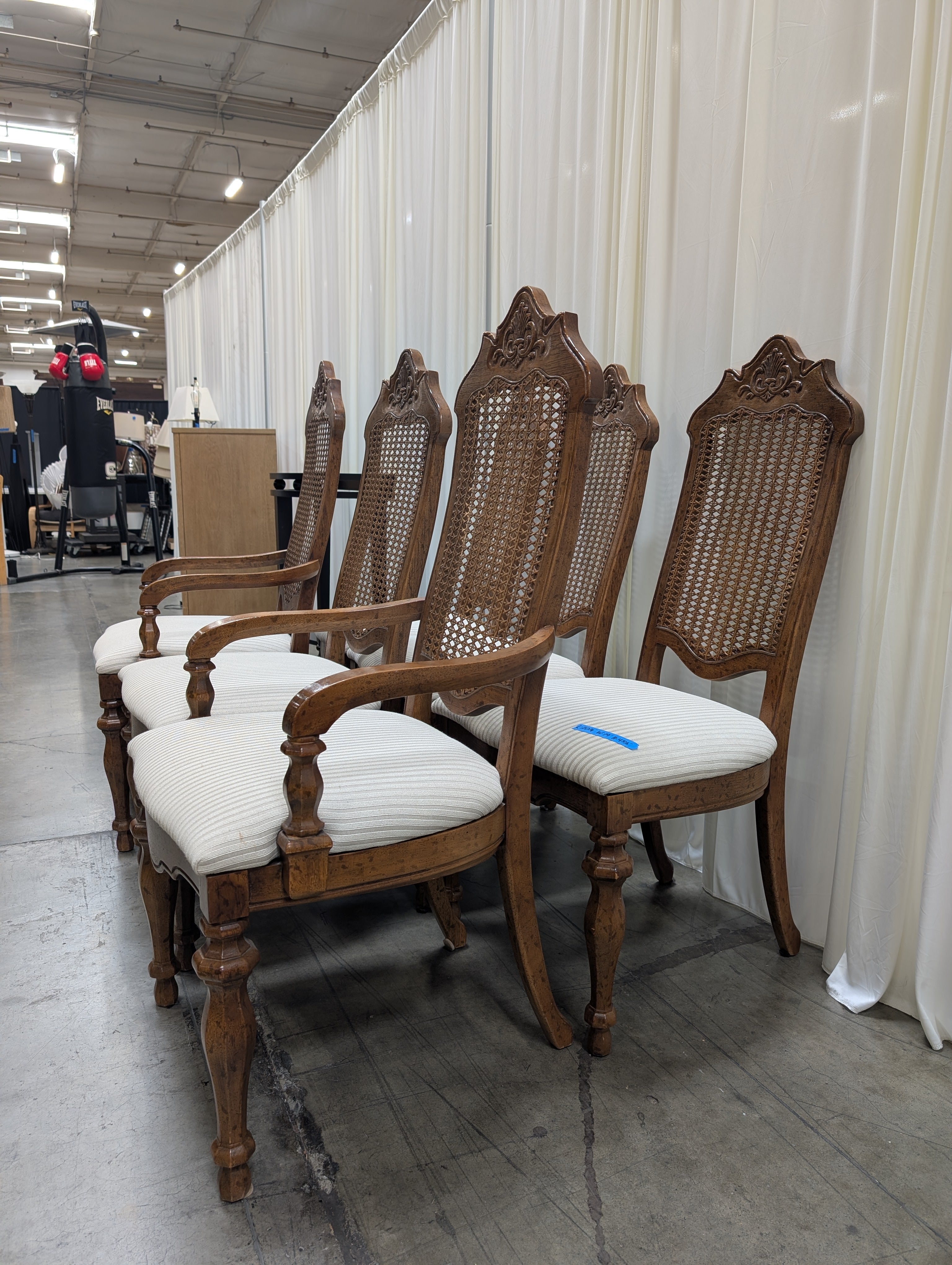 Set of Six Vintage Cane Back Dining Chairs in Wood