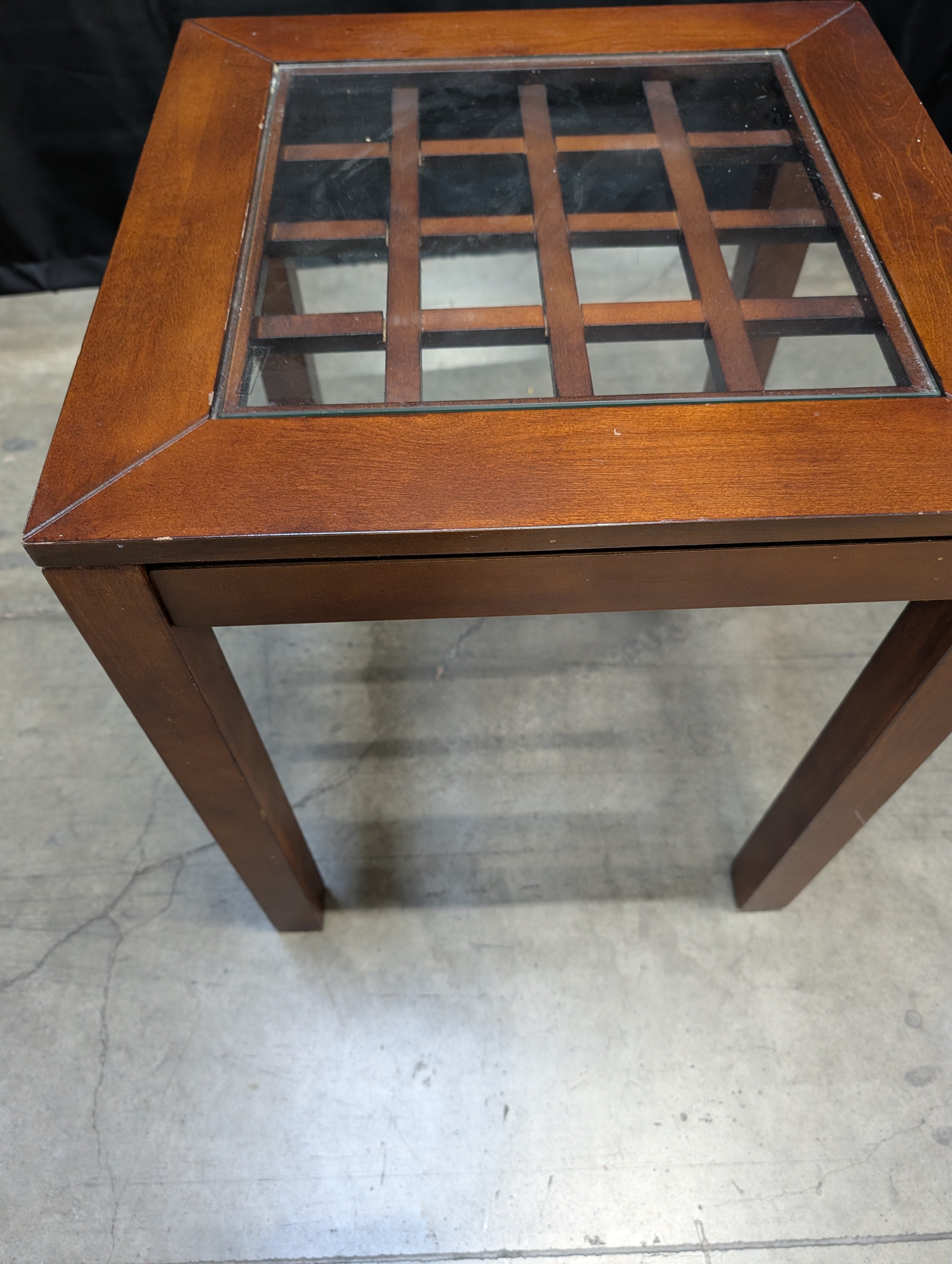 Sturdy Wood Side Table with Glass Top