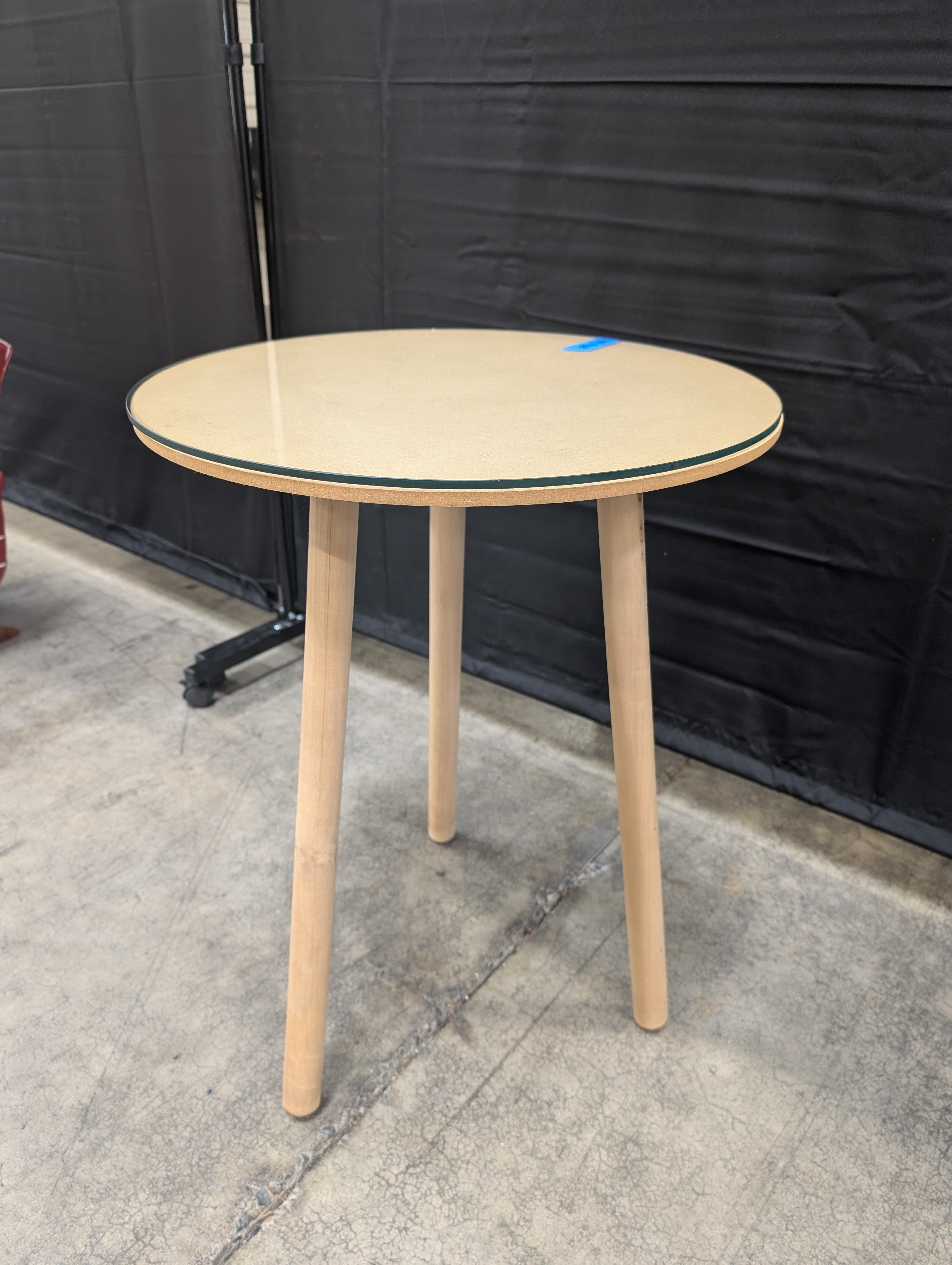 Round Wood End Table with Glass Top