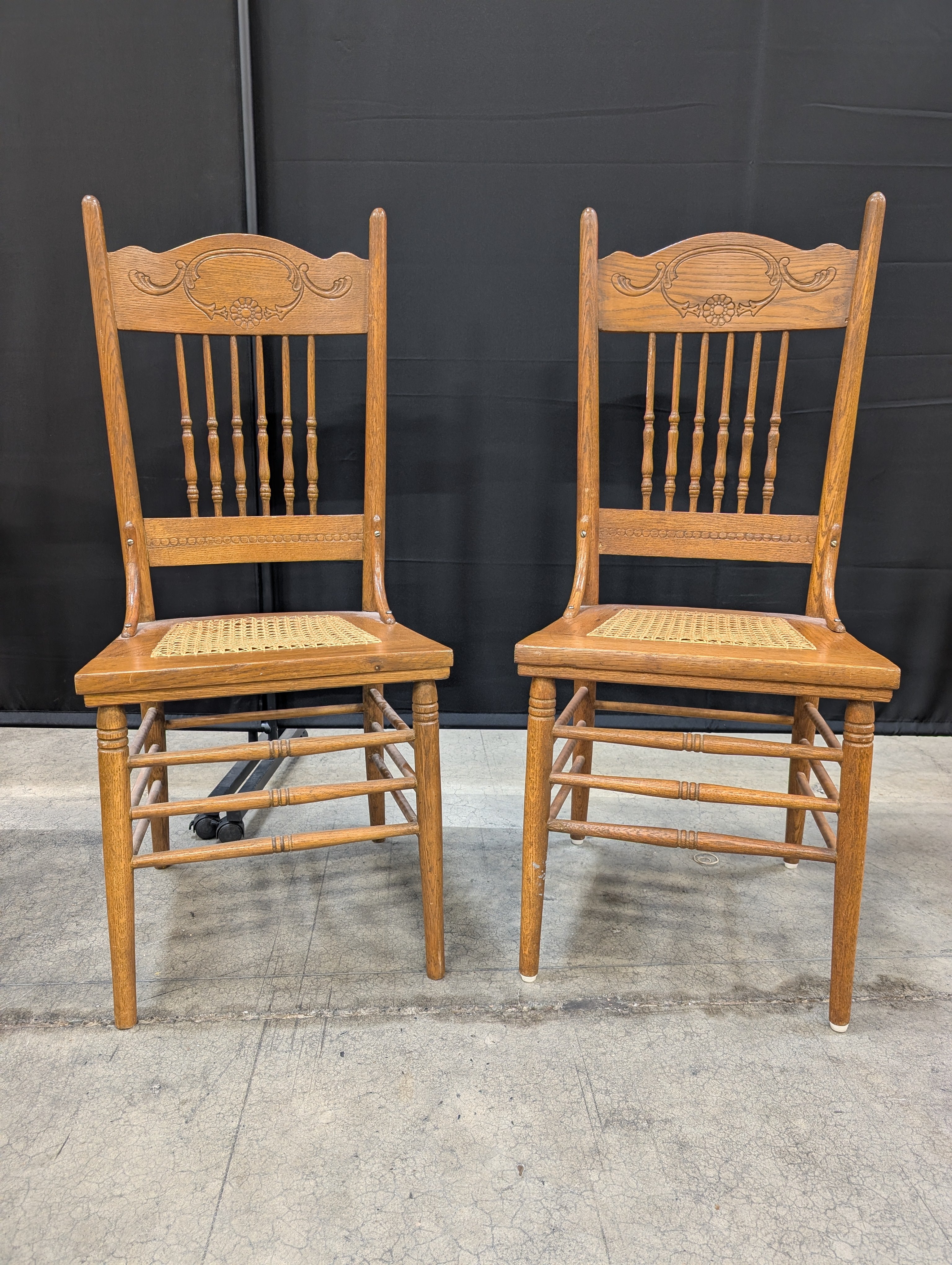Pair of Cane Seat Chairs Set