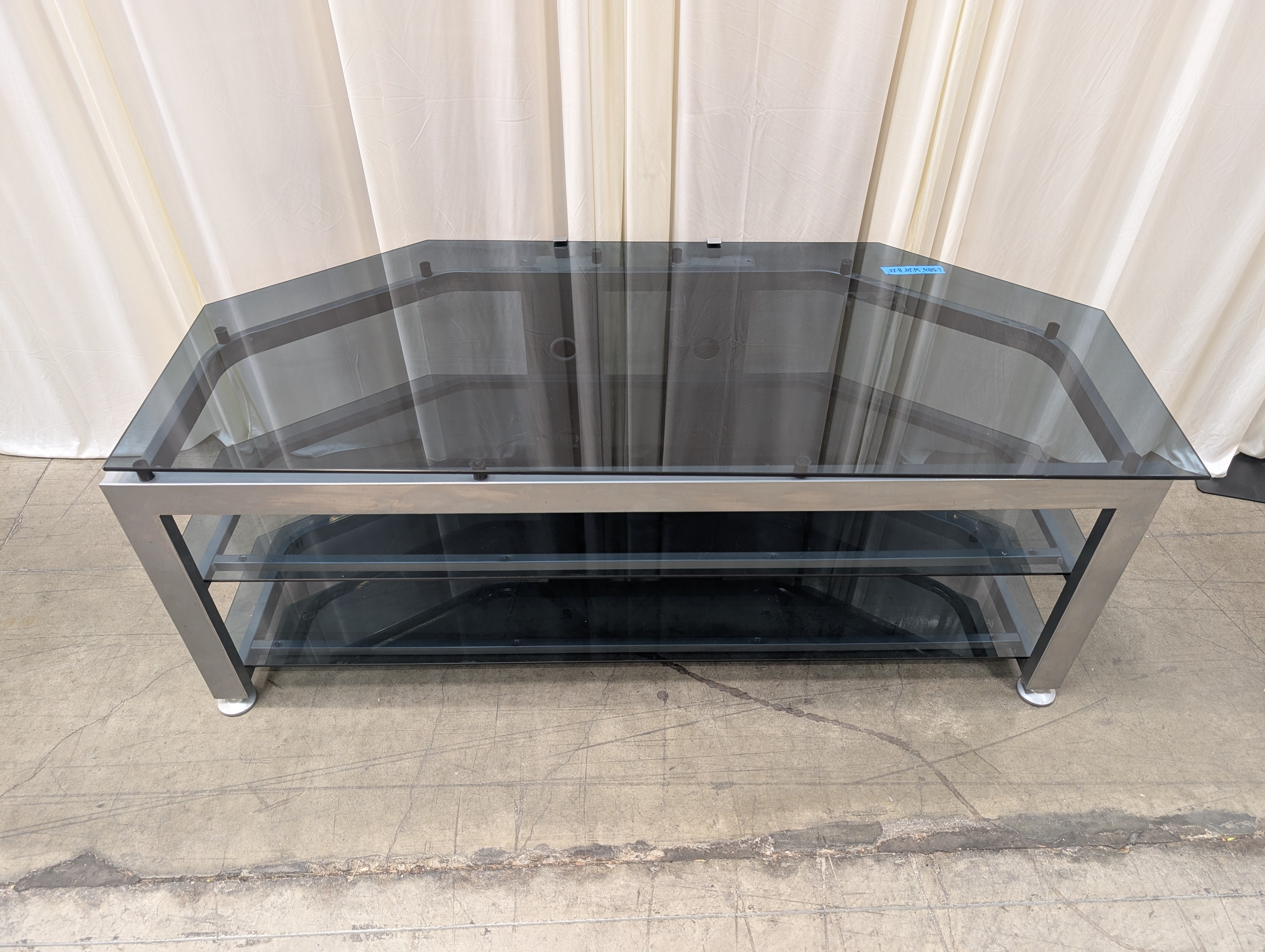 Three-Tier Metal TV Stand with Smoked Glass