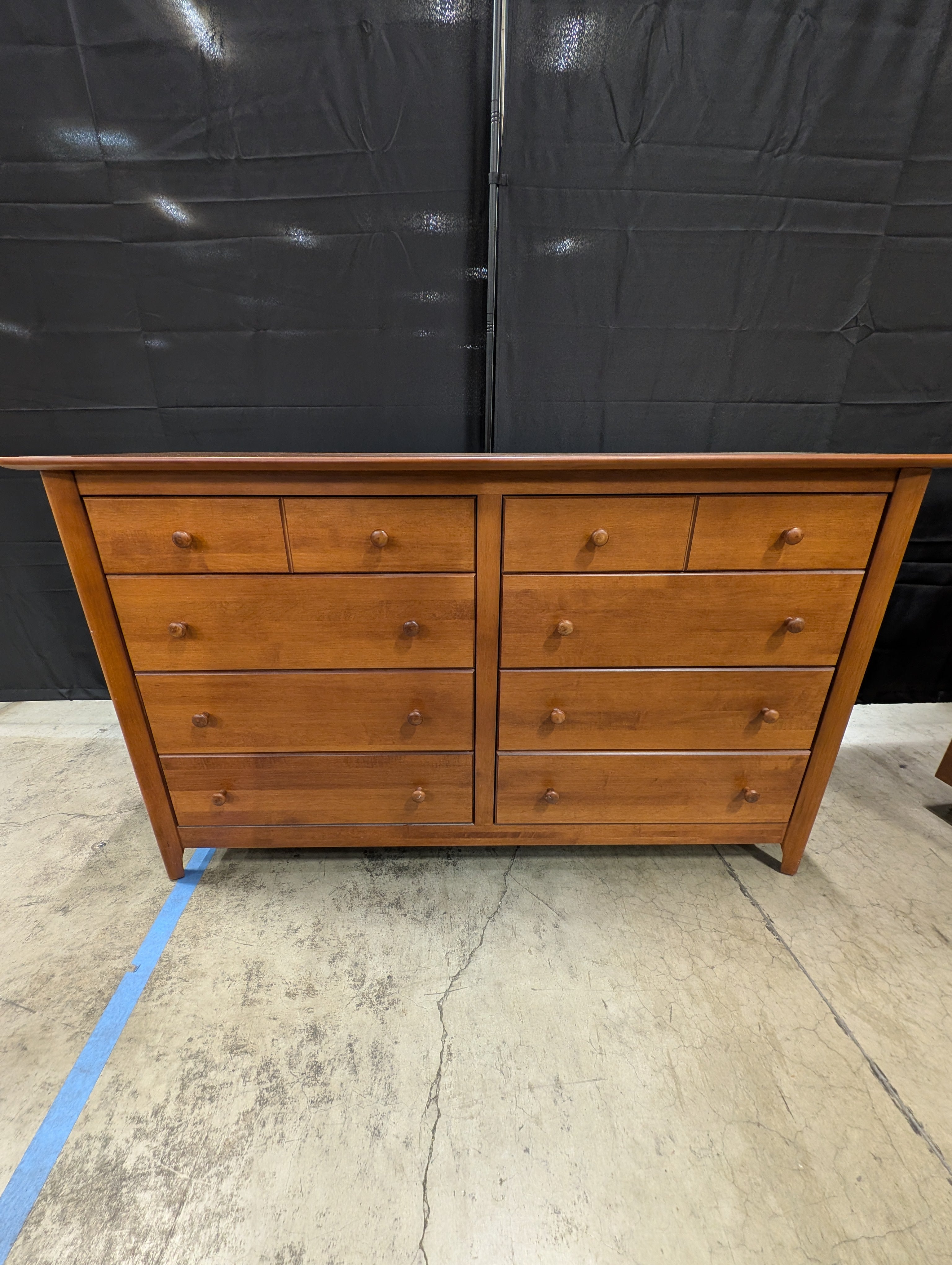 Spacious Cherry Finish Wood Double Dresser with 12 Drawers