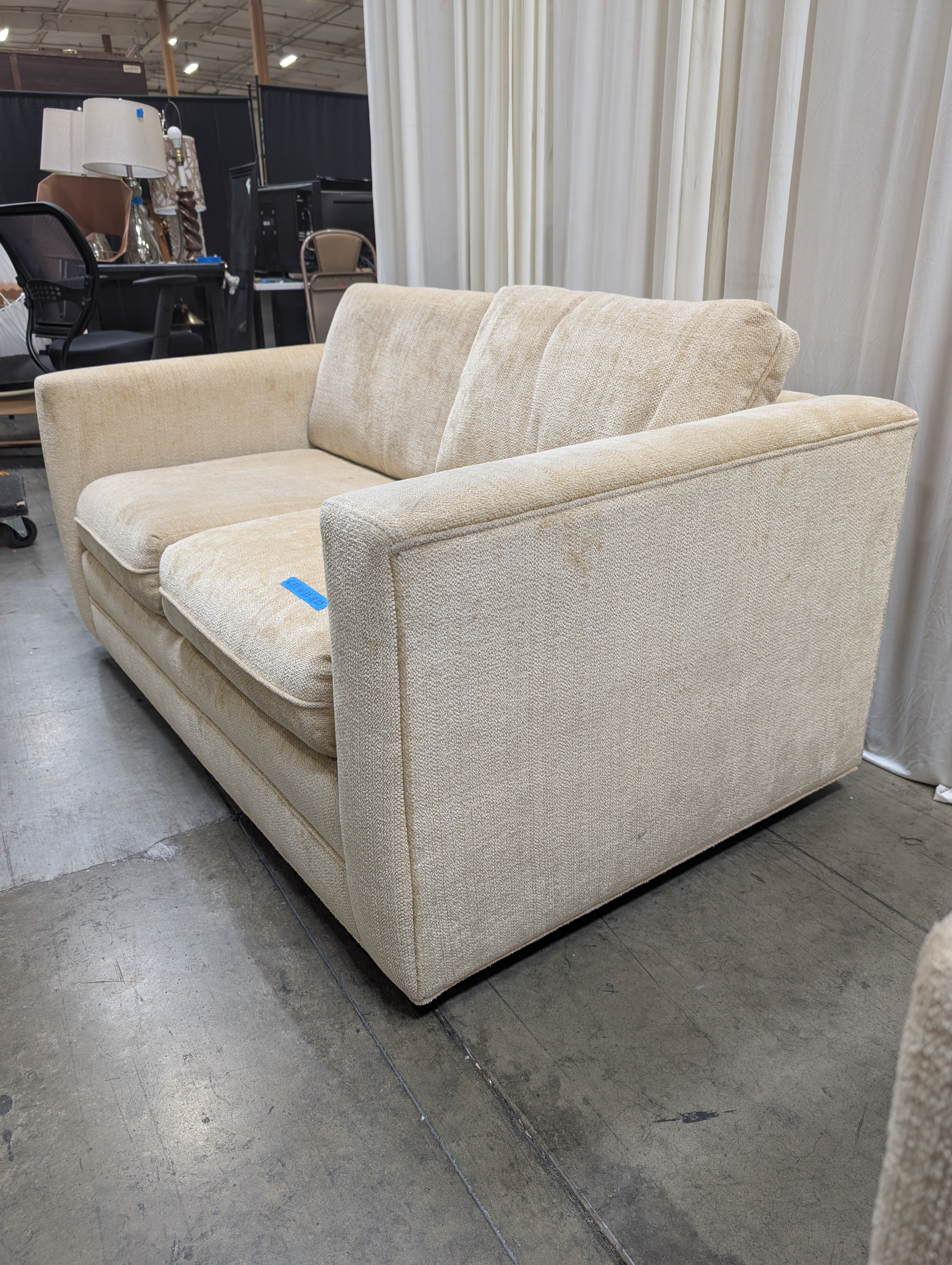 Cream Track-Arm Loveseat in Woven Fabric