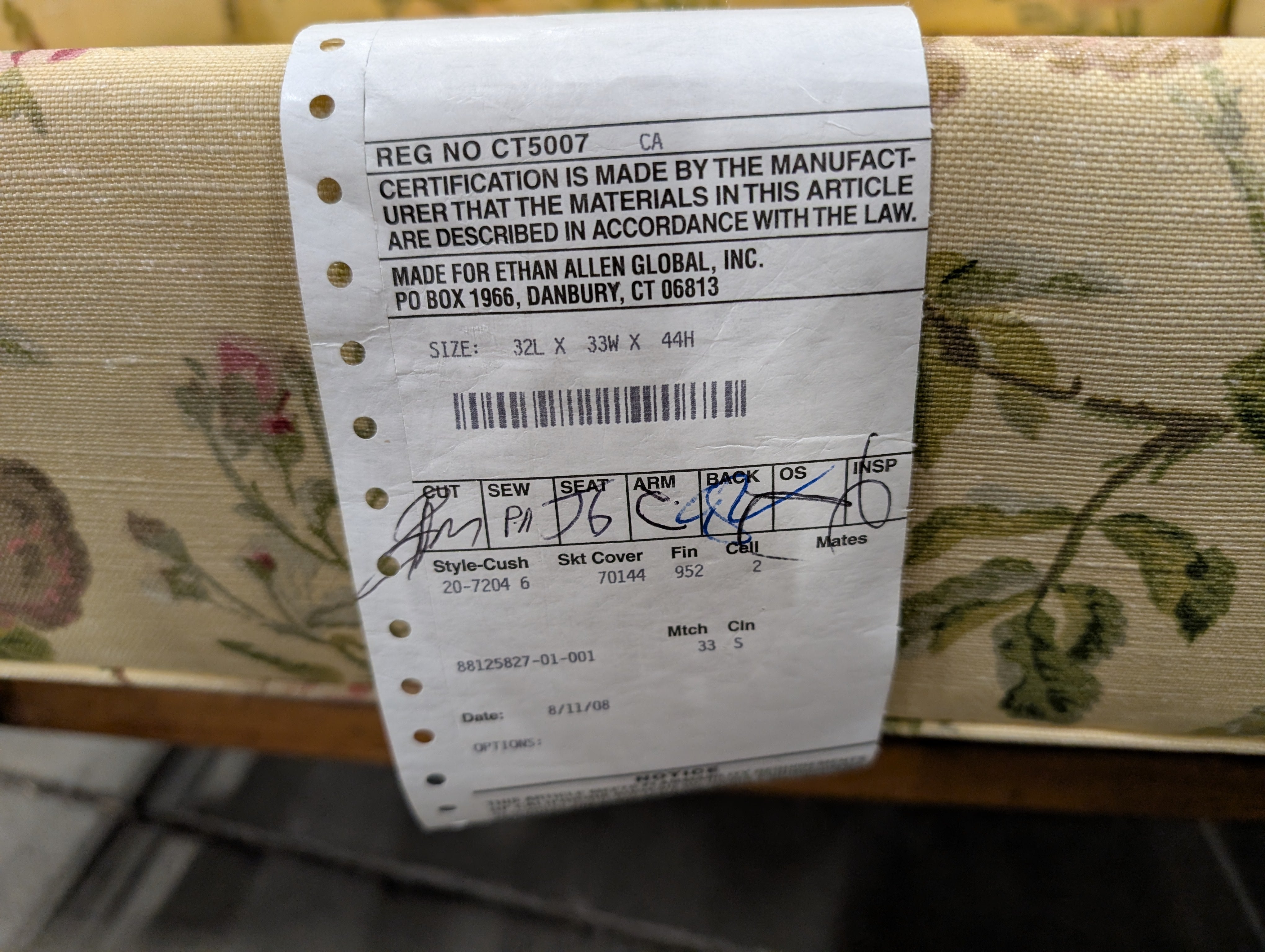 Ethan Allen Floral Wingback Chair