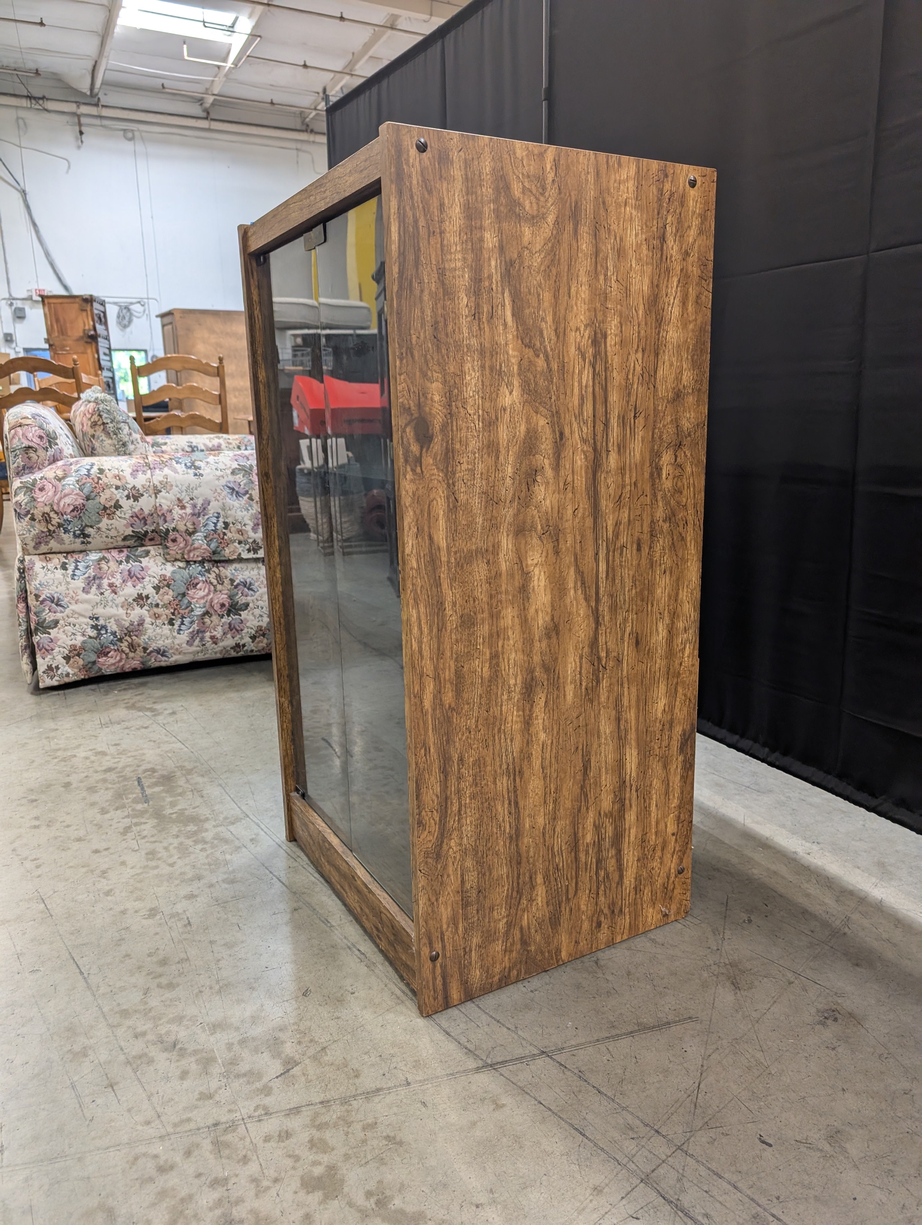 Mid-Century Style Wood Display Cabinet with Sliding Glass Doors