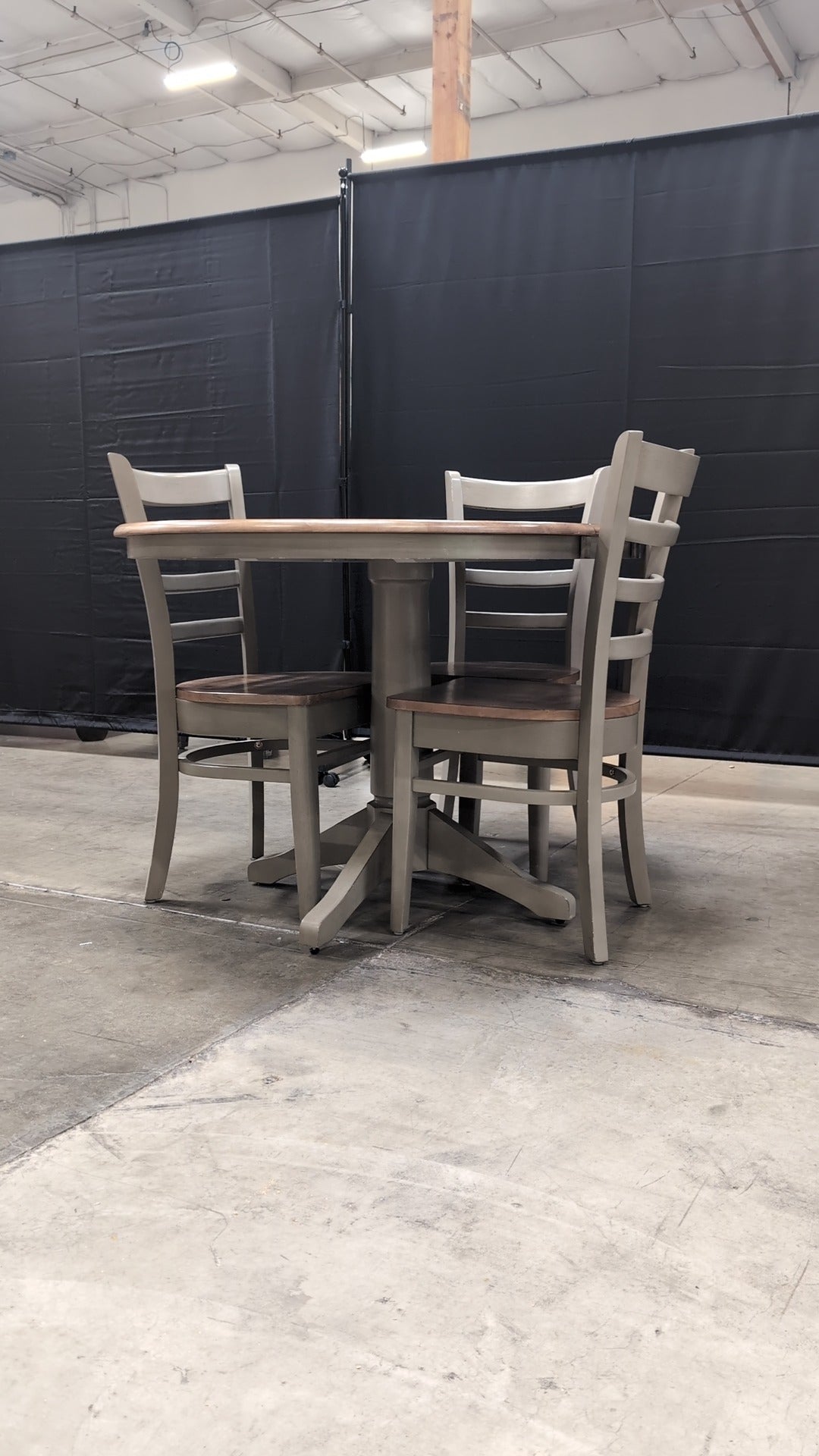 Space-Saving Drop-Leaf Dining Table with Three Two-Tone Ladder-Back Chairs