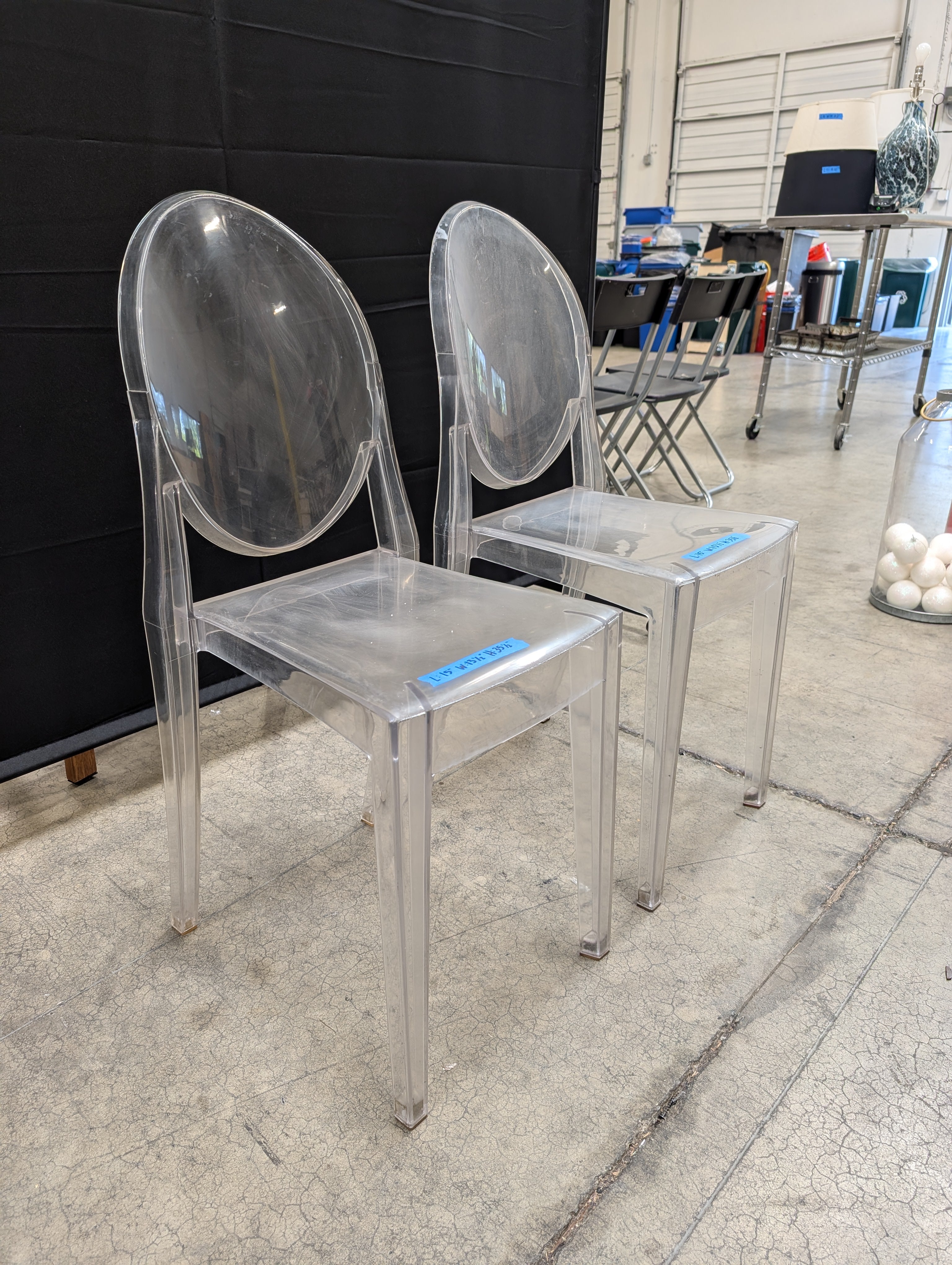 Pair of Clear Polycarbonate Oval-Back Dining Chair