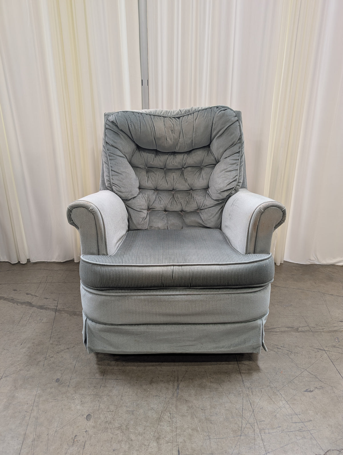 Plush Sage Green Tufted Recliner in Corduroy