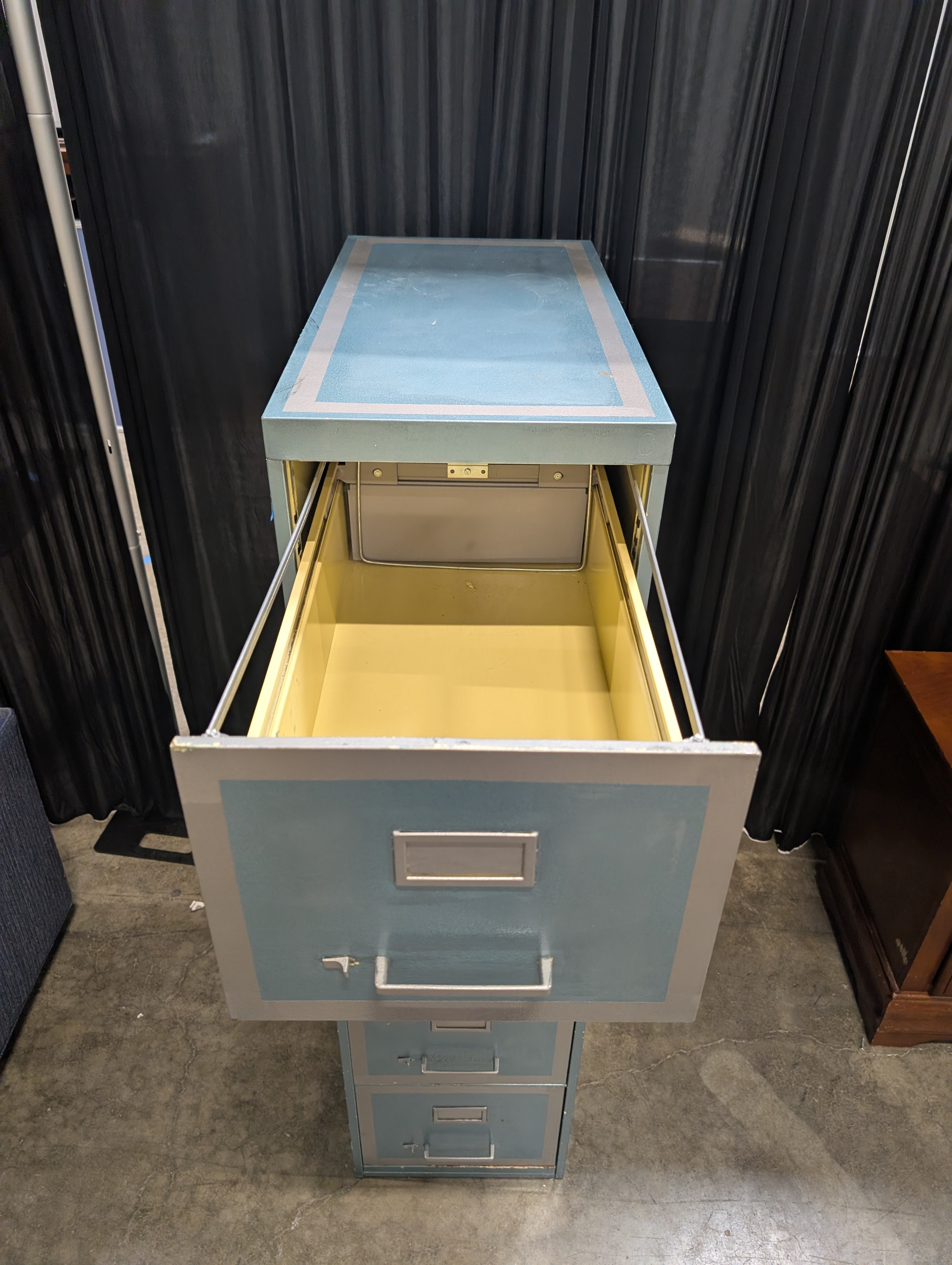 Two-Tone Blue Metal Four-Drawer Filing Cabinet