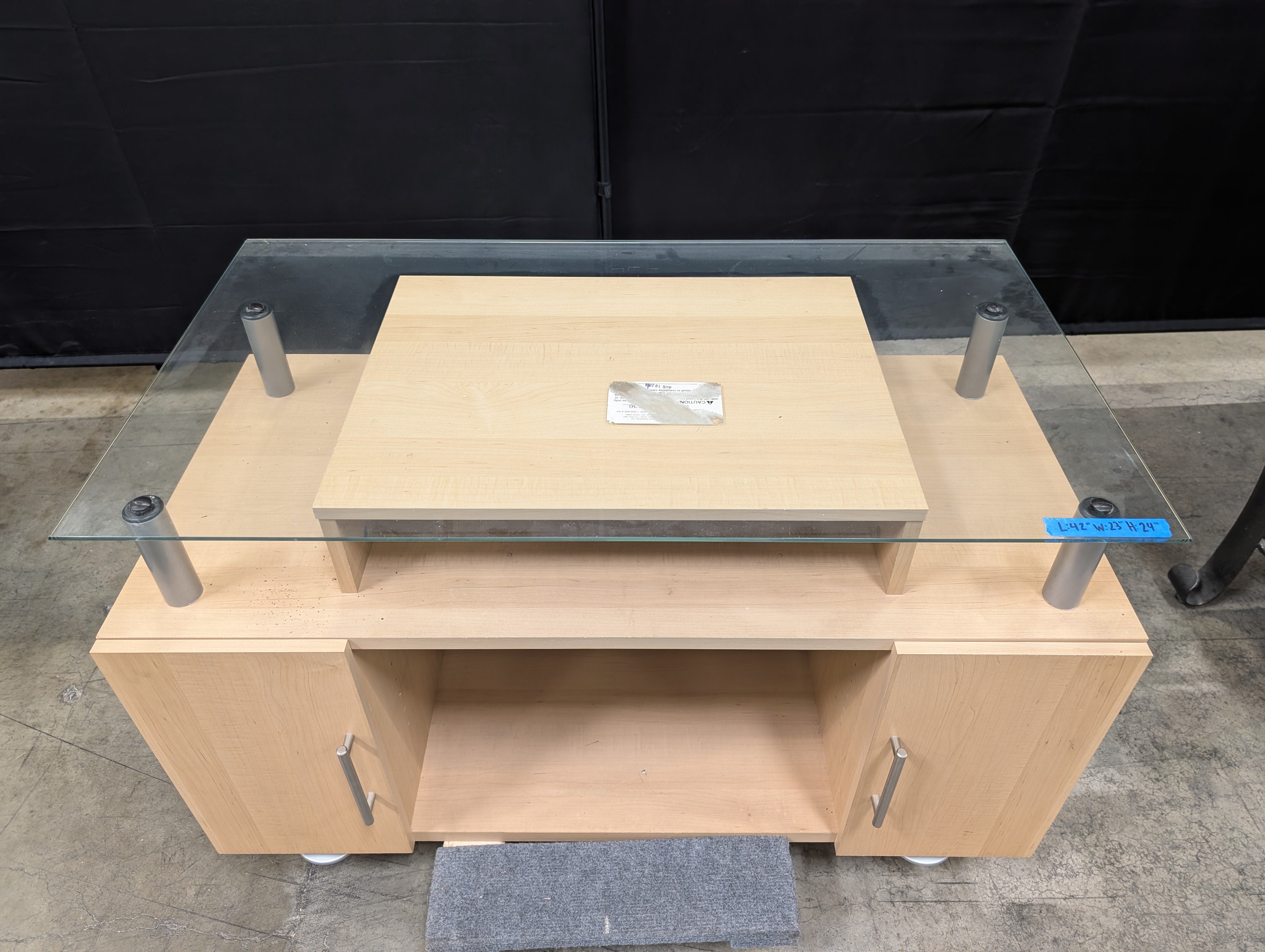Natural Wood TV Stand with Glass Top