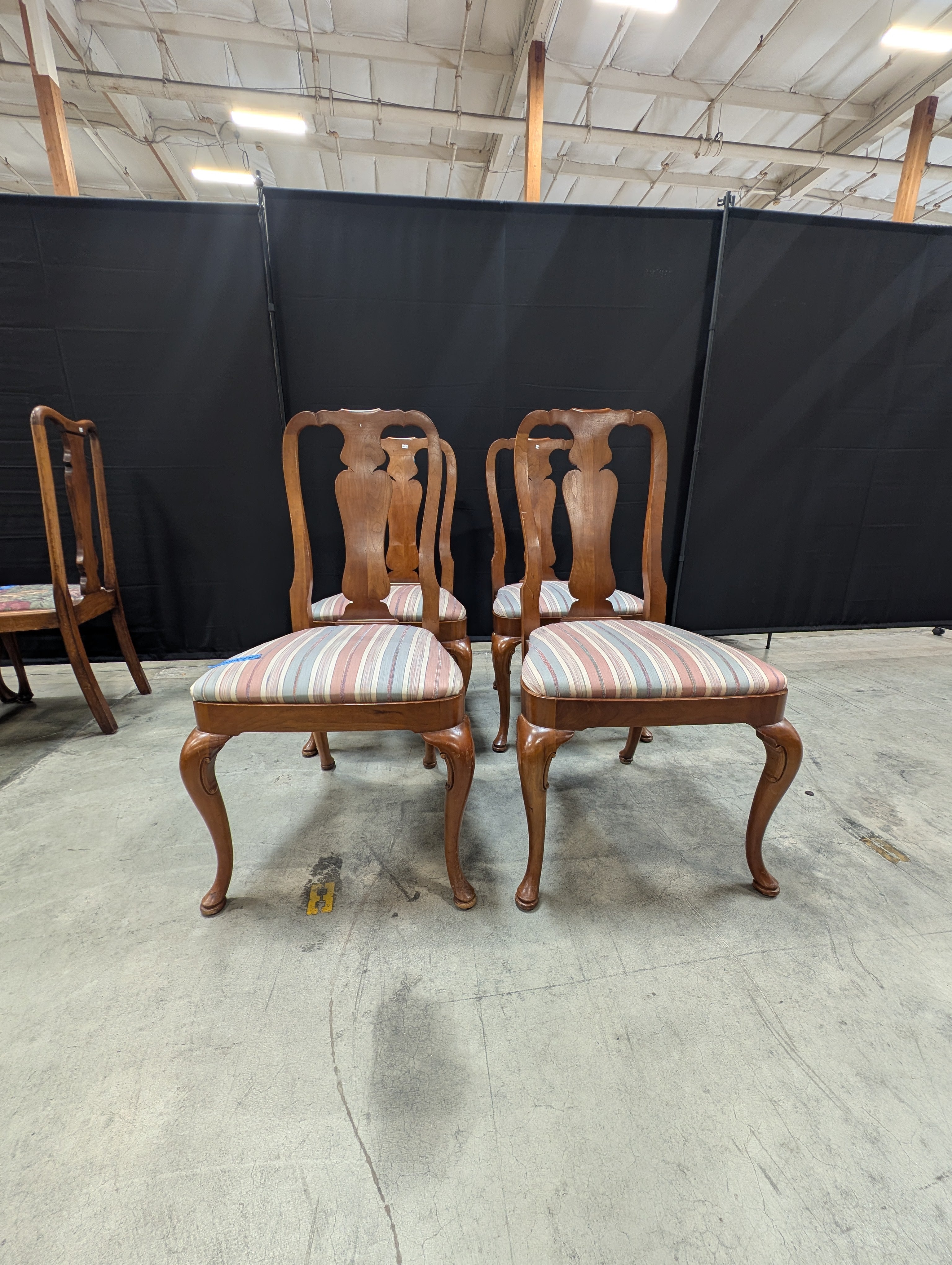 Set of Four Queen Ann Carved Mahogany Kindel Dining Chairs