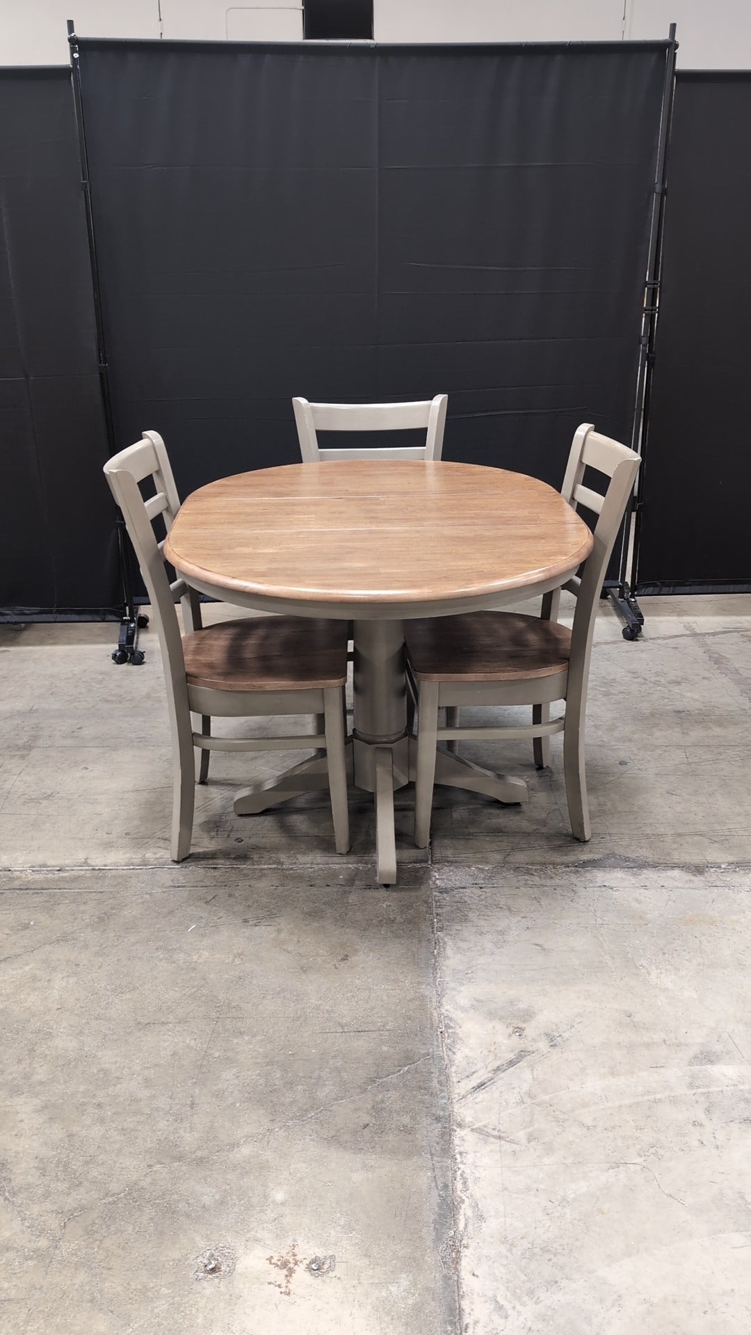 Space-Saving Drop-Leaf Dining Table with Three Two-Tone Ladder-Back Chairs