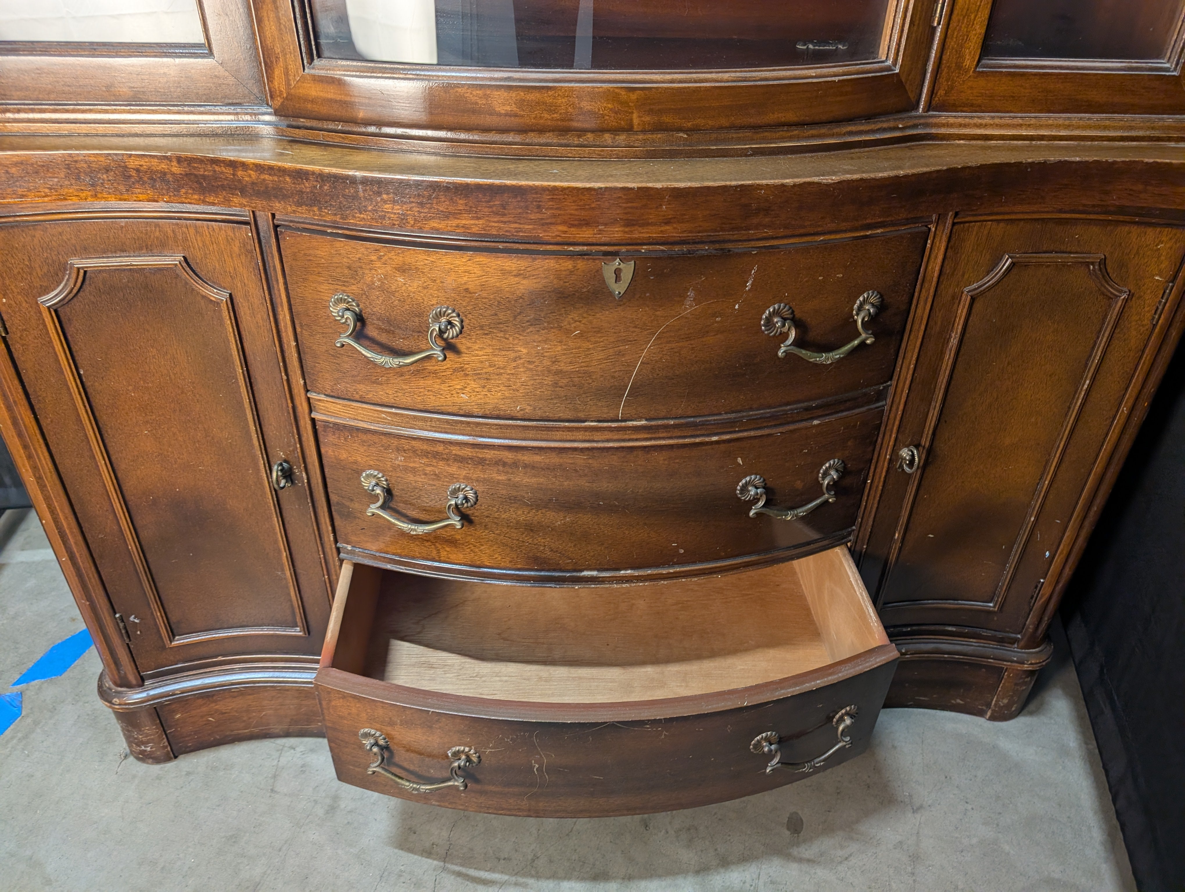 Curved Hardwood China Cabinet with Glass Doors