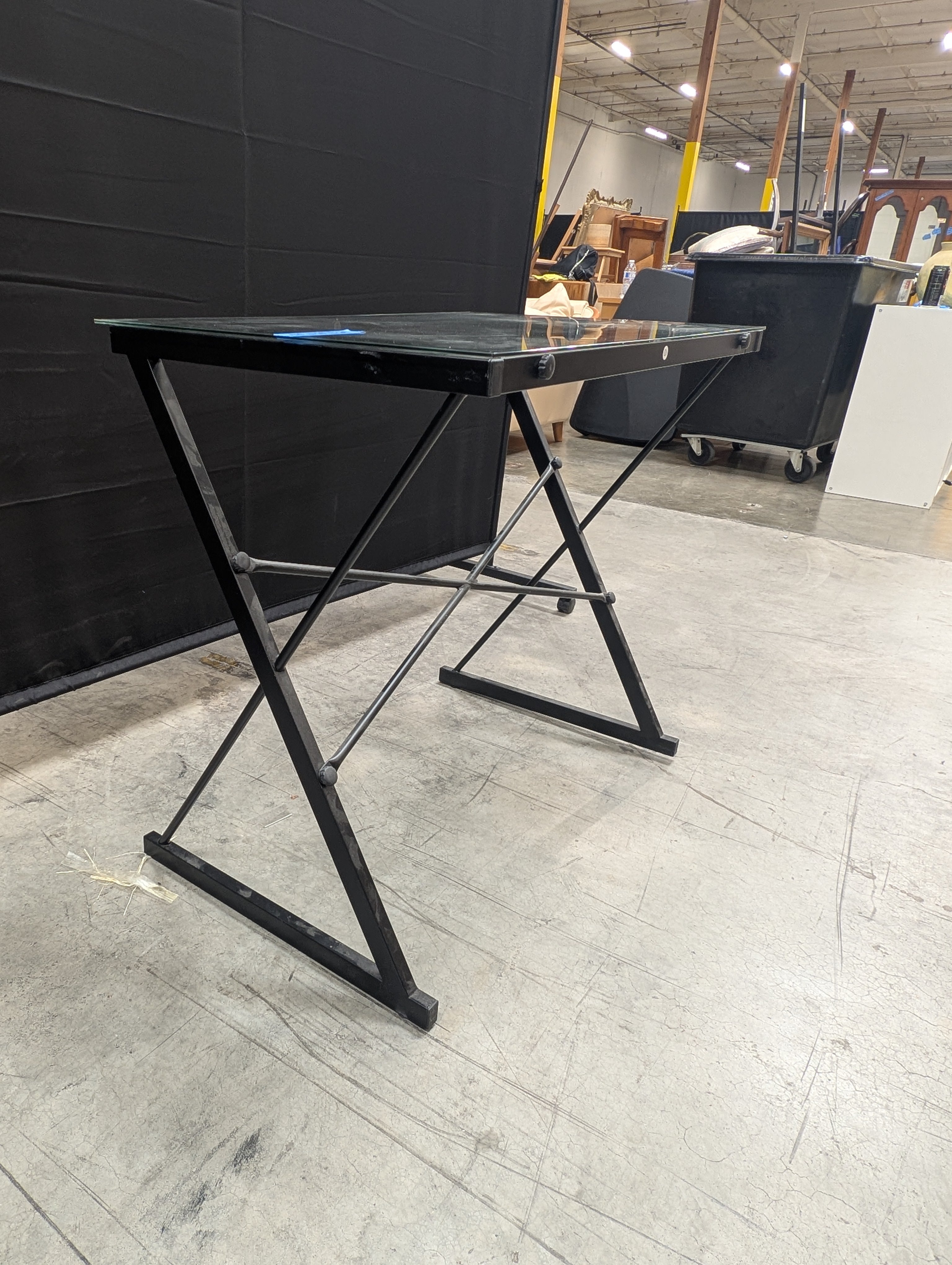Contemporary Glass Top Corner Desk with Metal Frame