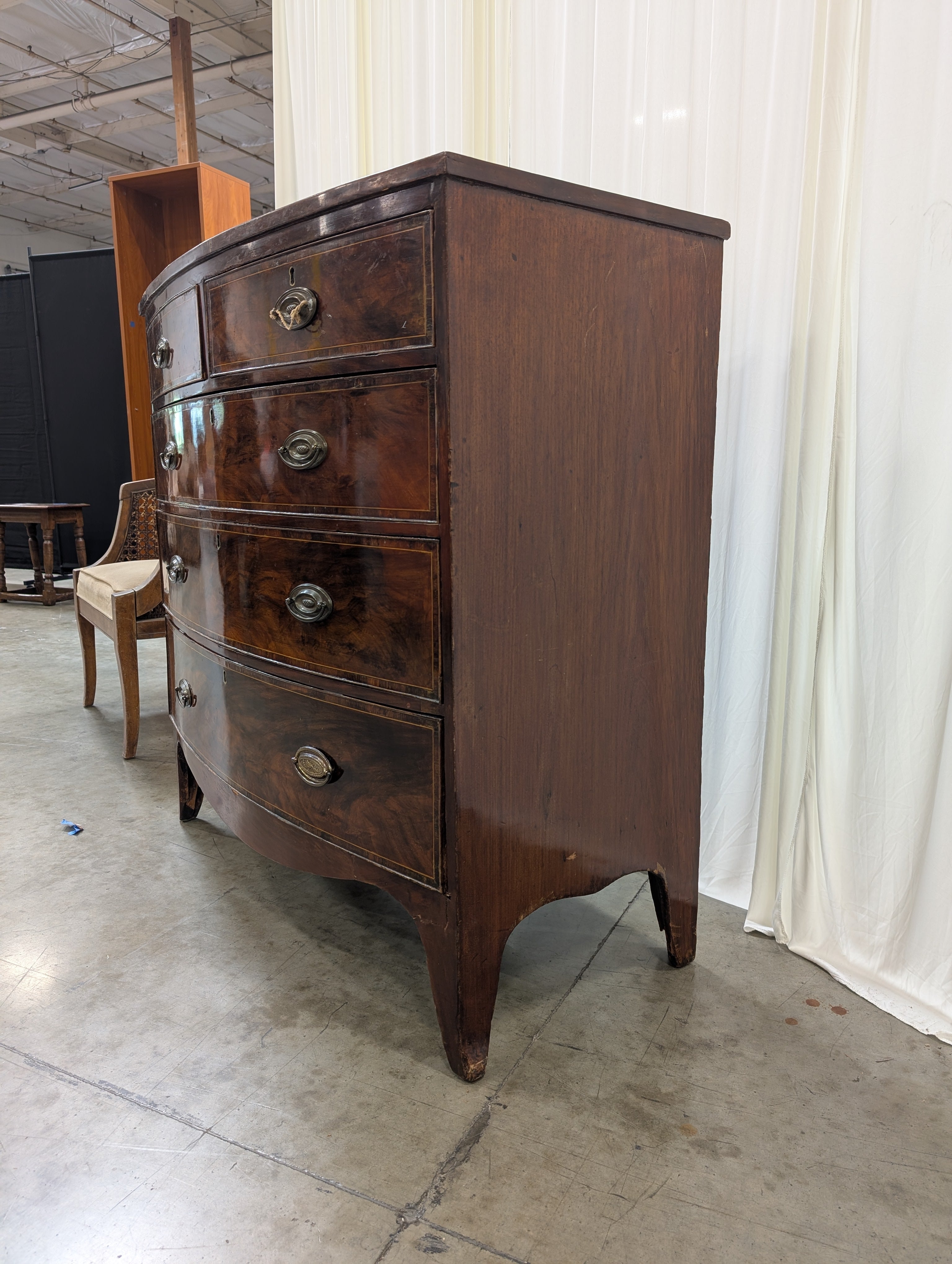Vintage Bow Front Wood Chest of Drawers