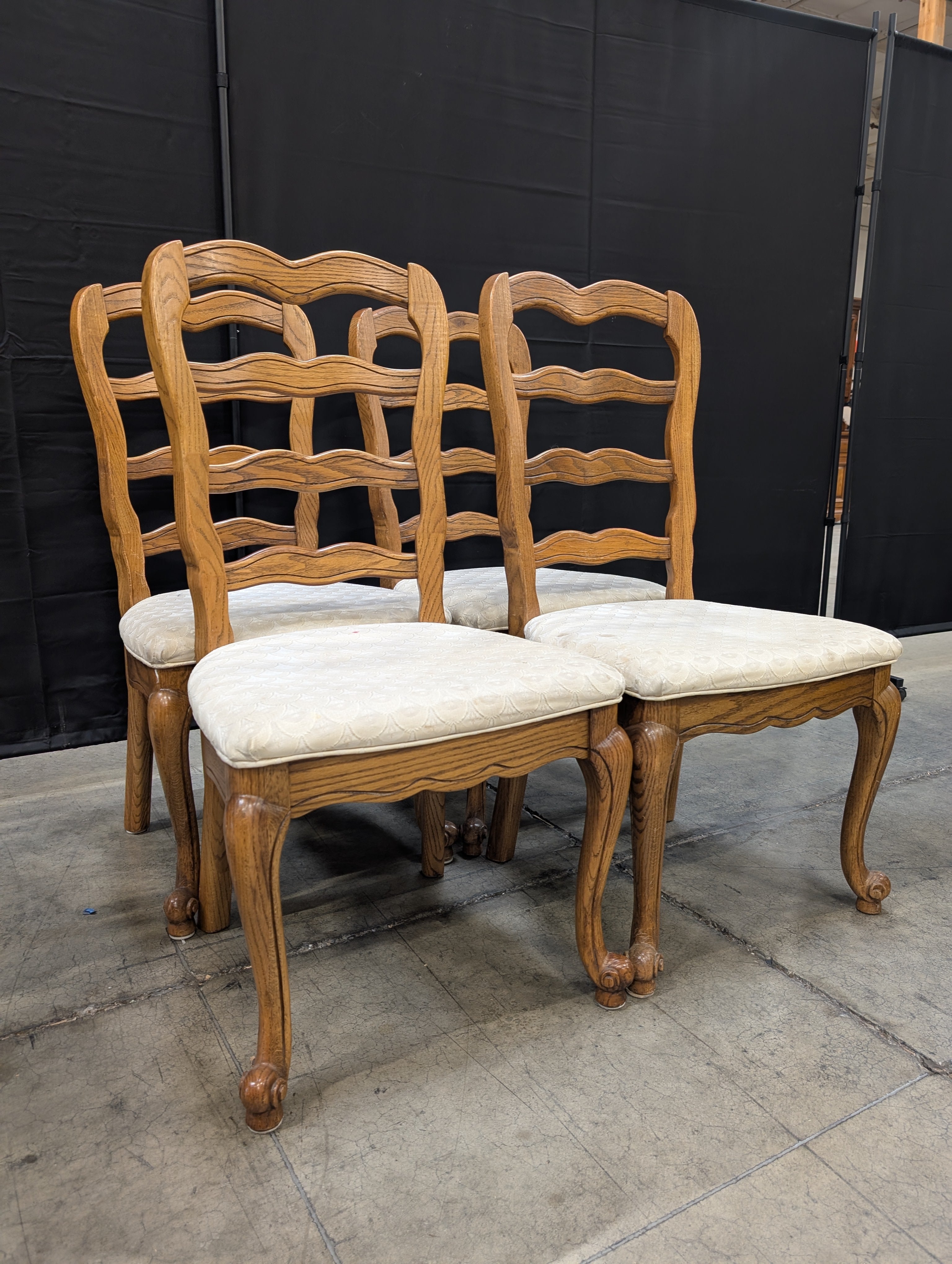 Set of Four Traditional Scalloped Back Wood Dining Chairs,