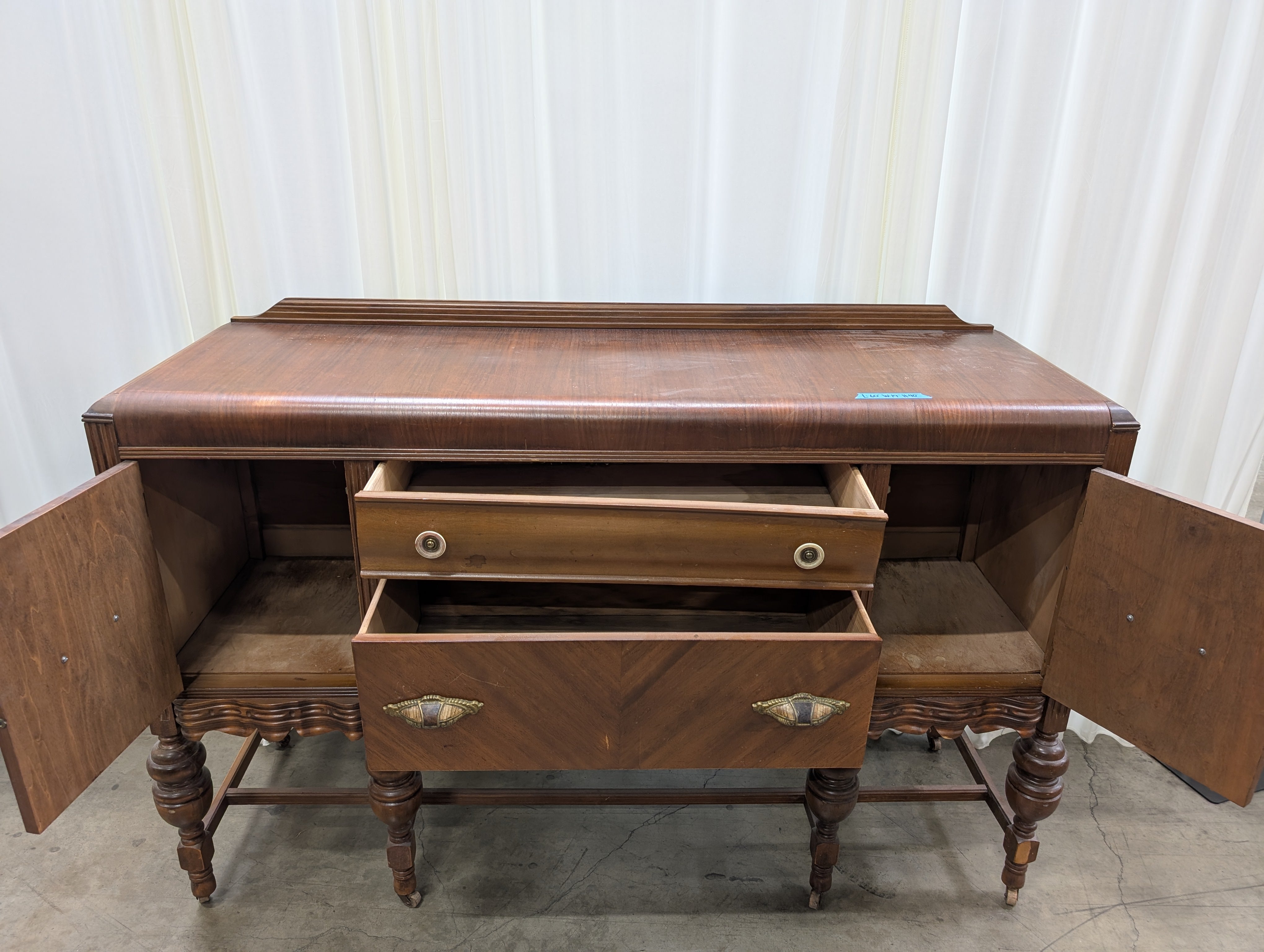 Vintage Two-Tone Wood Buffet with Ornate Pulls
