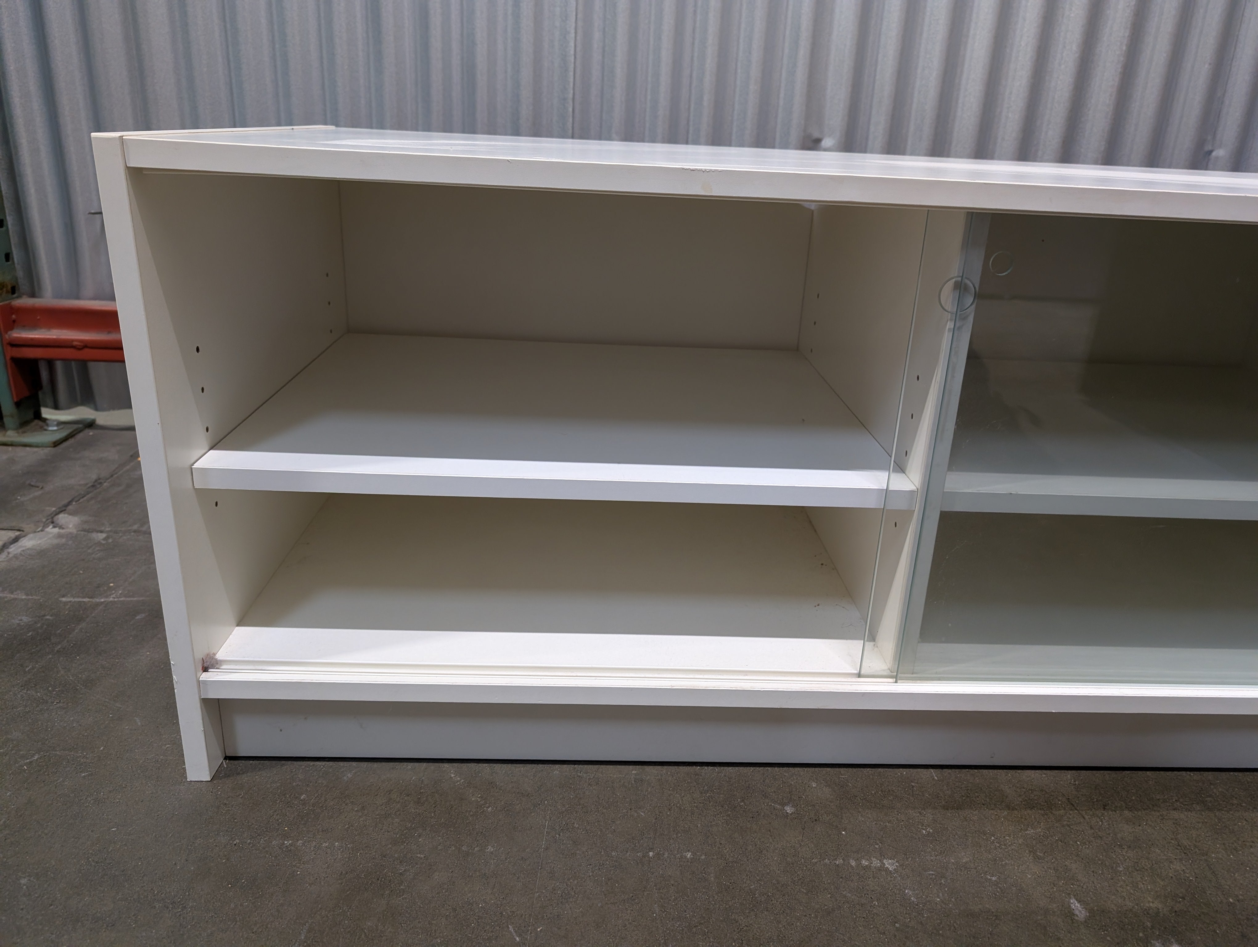 White Sliding-Door Storage Cabinet with Glass Panel