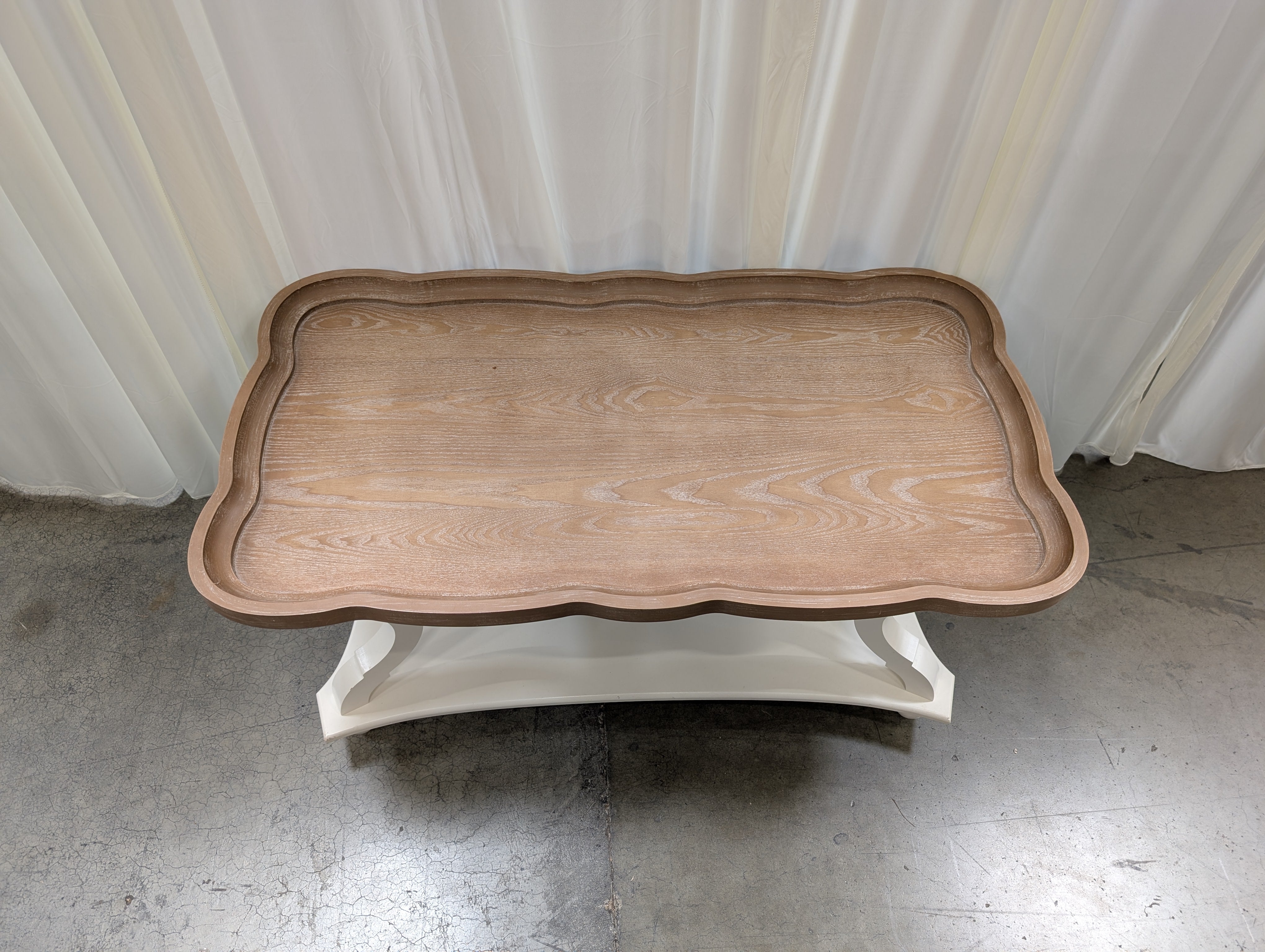 Two-Tone Scalloped Tray Coffee Table with Shelf
