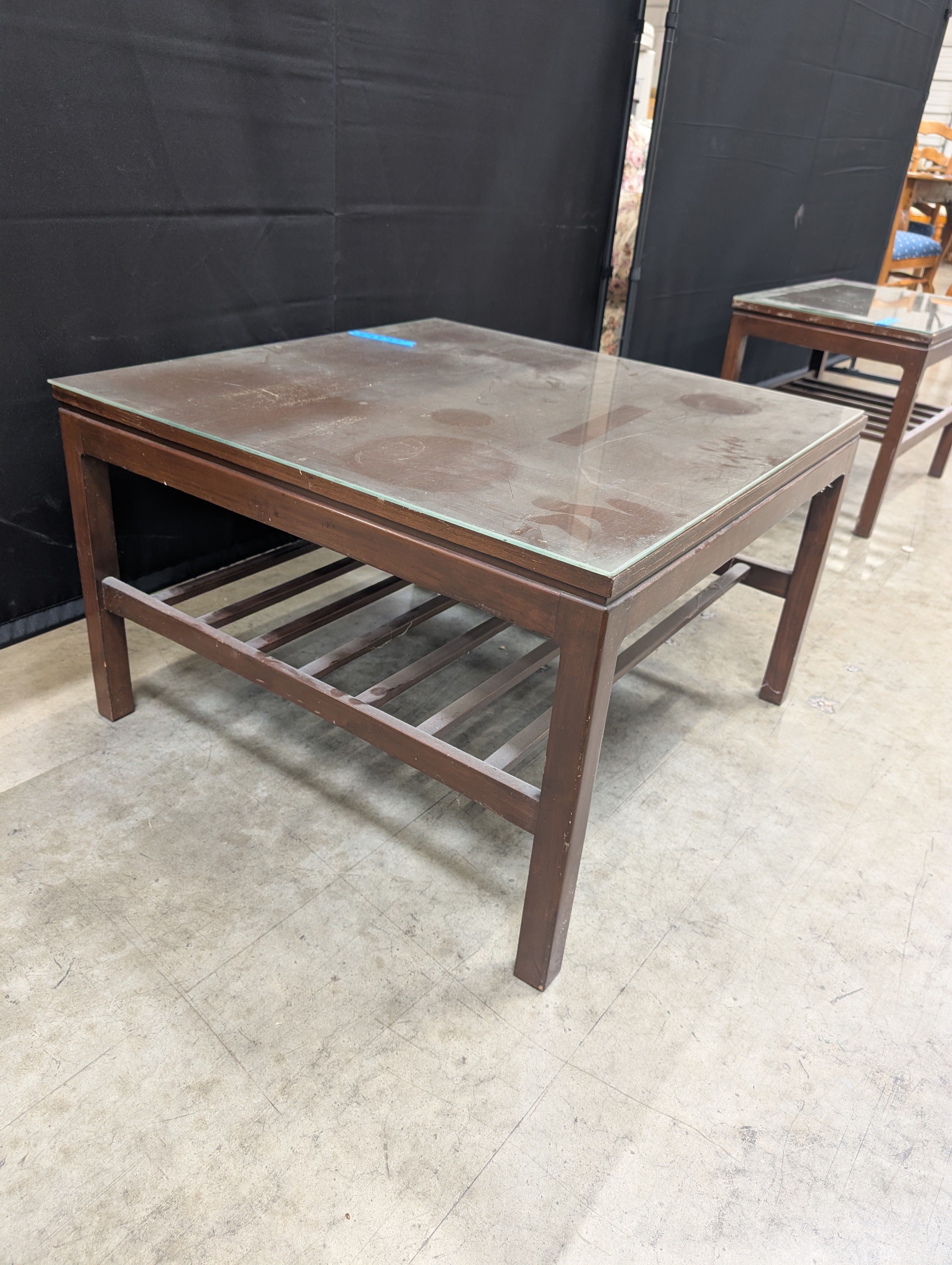 Modern Square Wood Frame Coffee Table with Glass Top