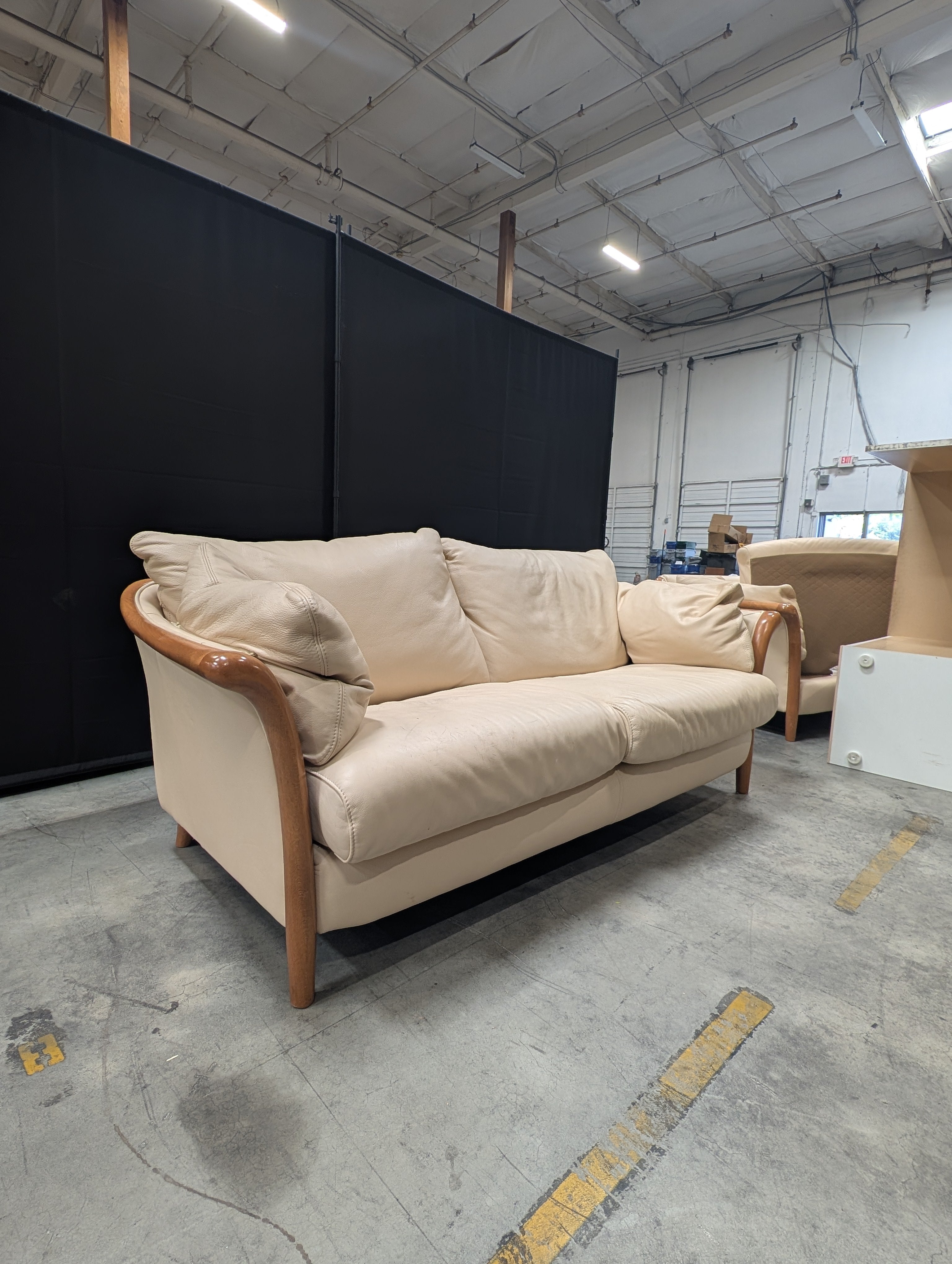 Italian Two-Seater Sofa with Wood Accents