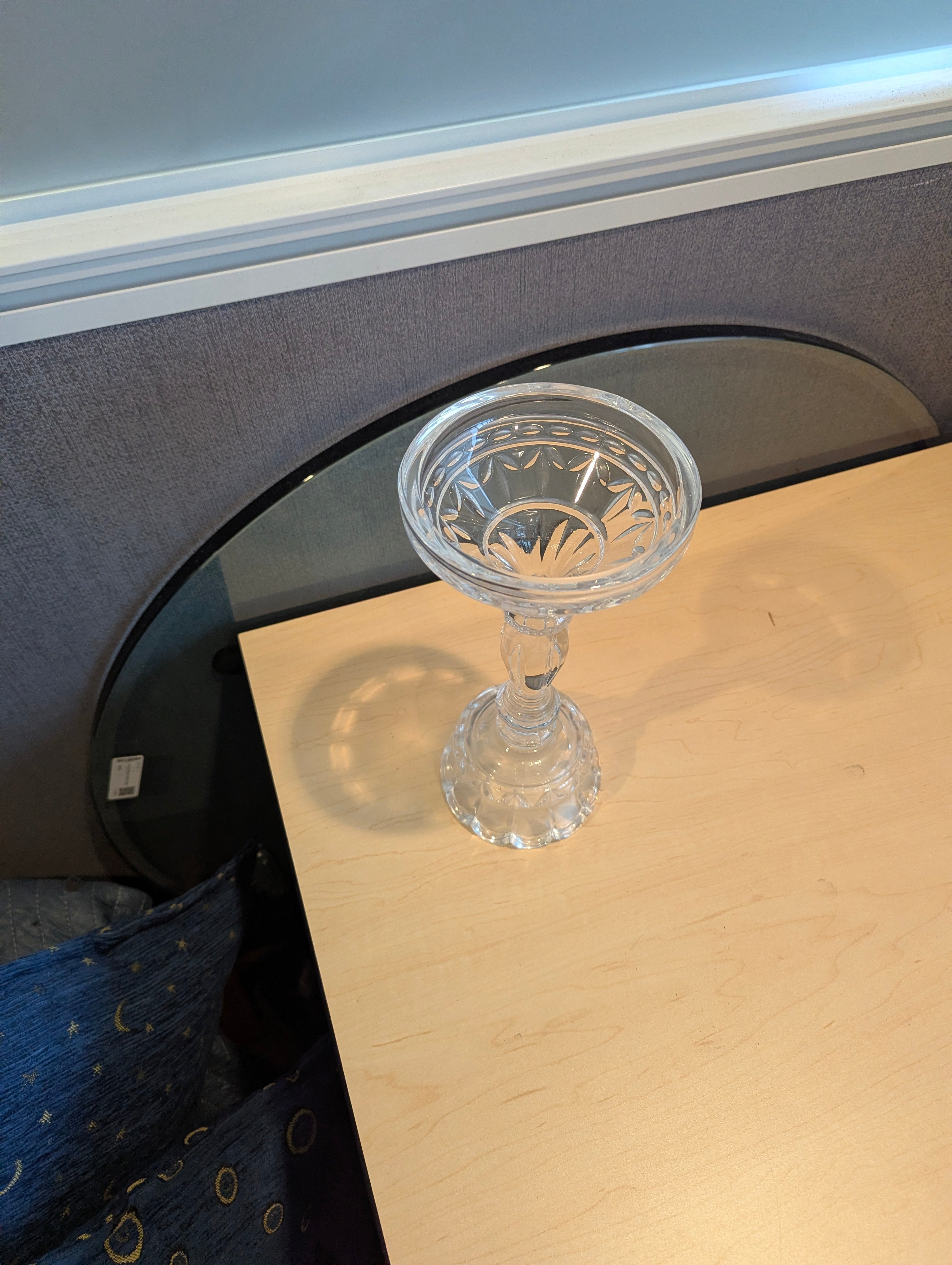 Decorative Clear Glass Stemmed Compote Dish with Patterned Base