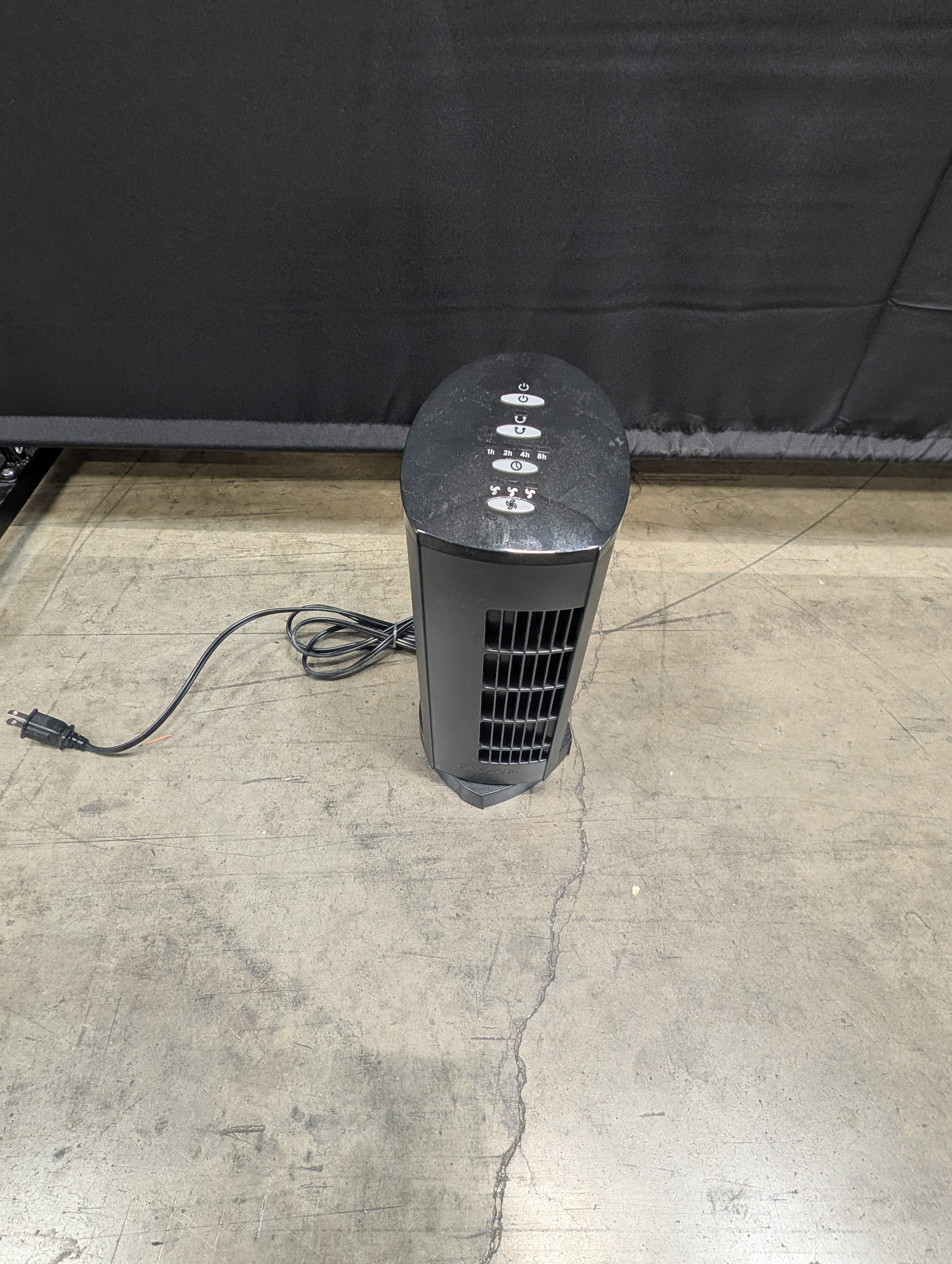 Compact Black Oscillating Tower Fan with Timer