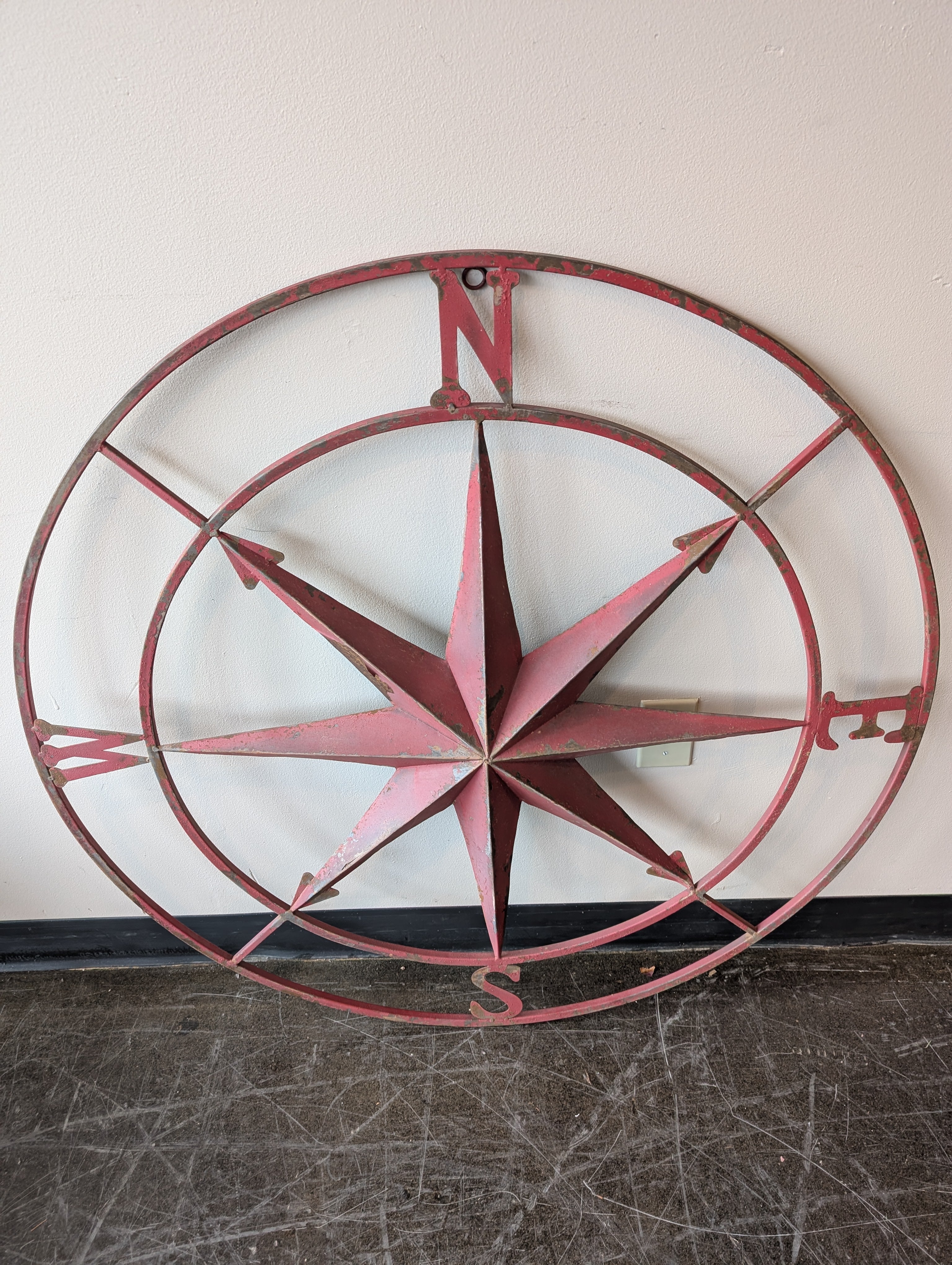 Large Red Metal Compass Rose Wall Art Decor