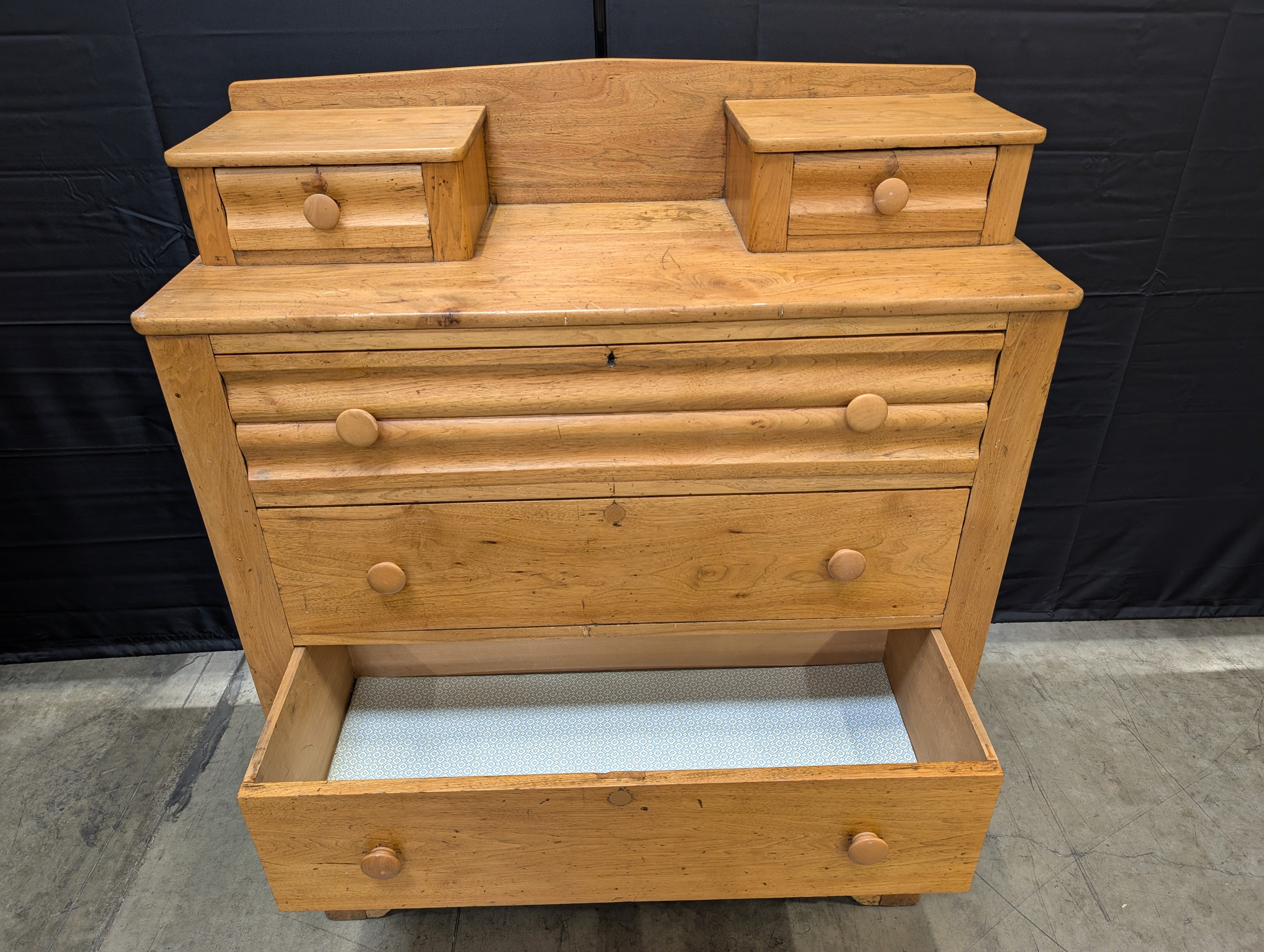 Solid Wood Dresser with Hutch Top and Fluted Detail