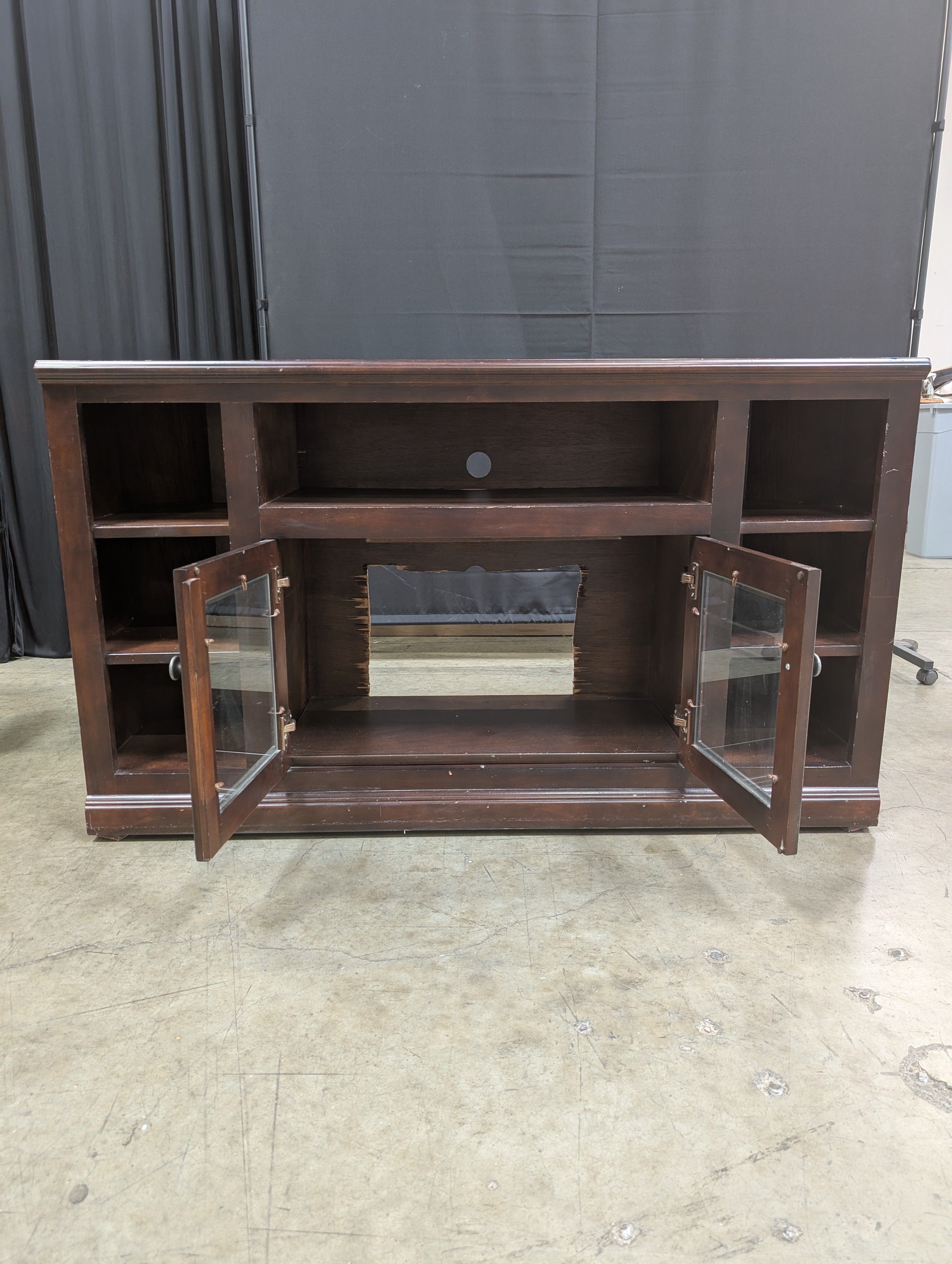 Dark Wood Corner TV Stand with Glass Doors