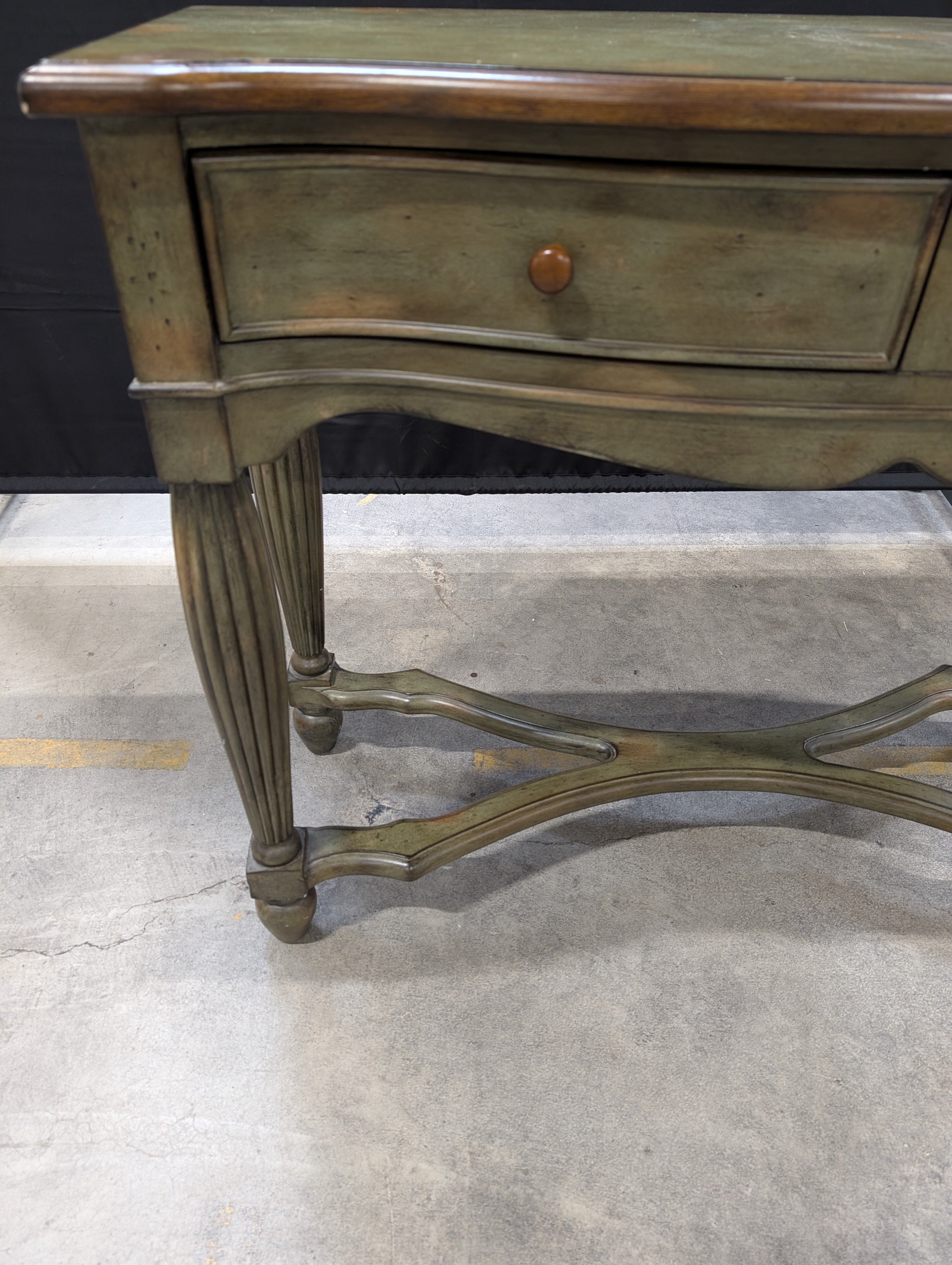 Distressed Green Wood Console Table with Single Drawer