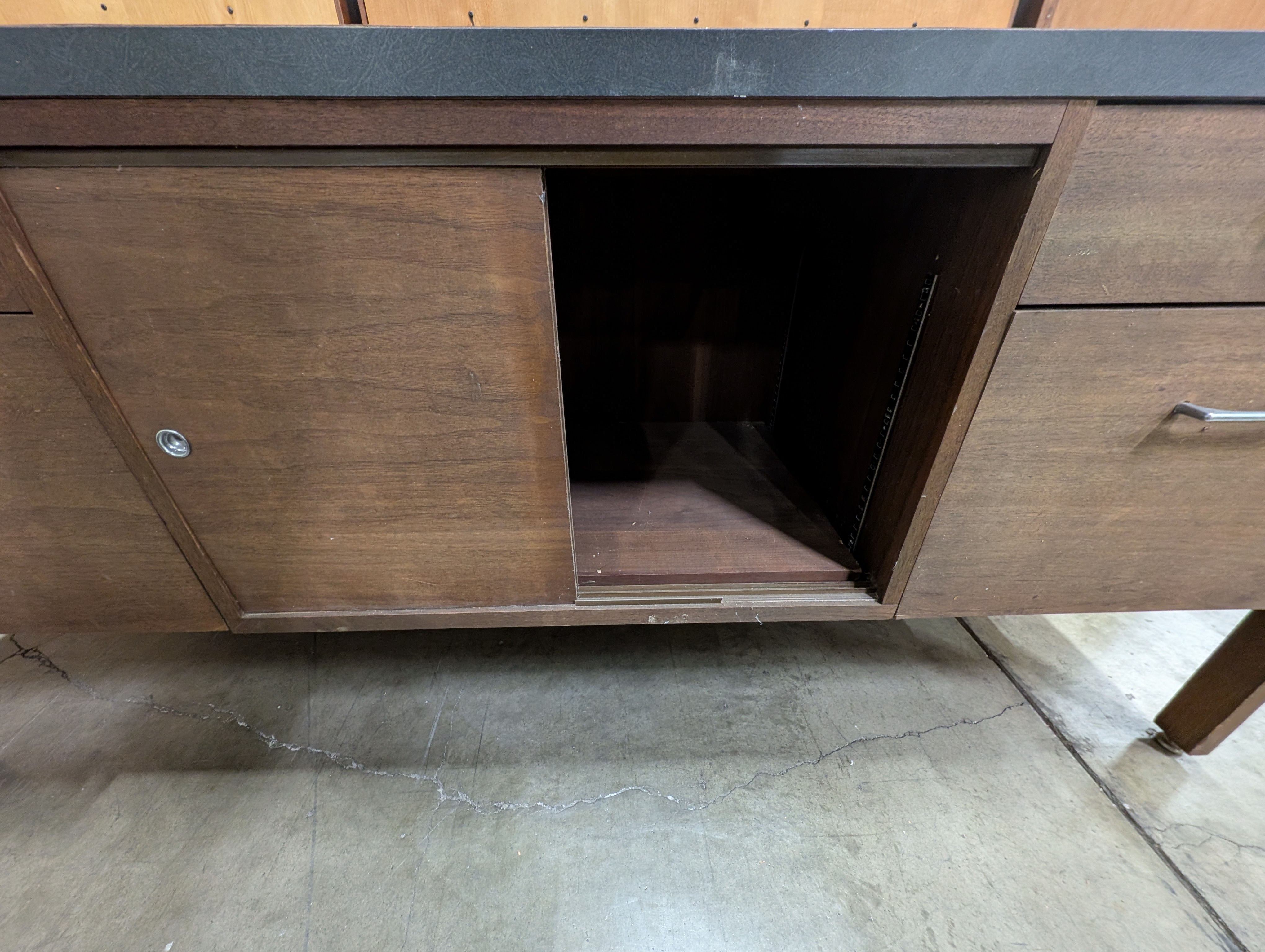 Mid-Century Modern Wood Credenza with Sliding Door