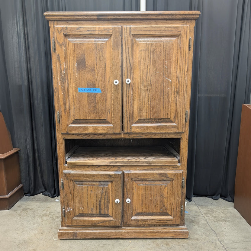 Traditional Oak Storage Armoire with Raised Panels