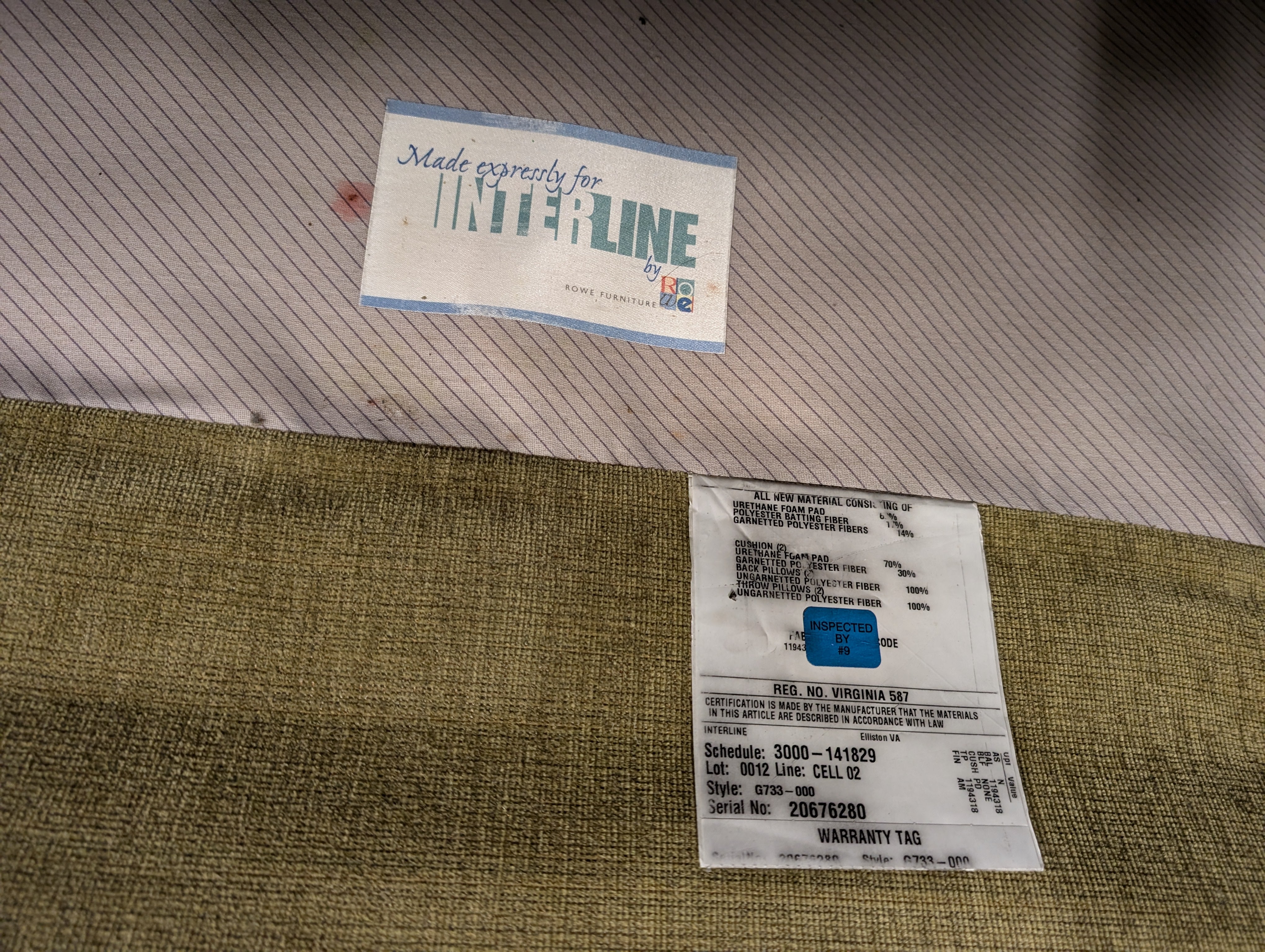 Vintage Rowe Furniture Interline Loveseat in Olive Green