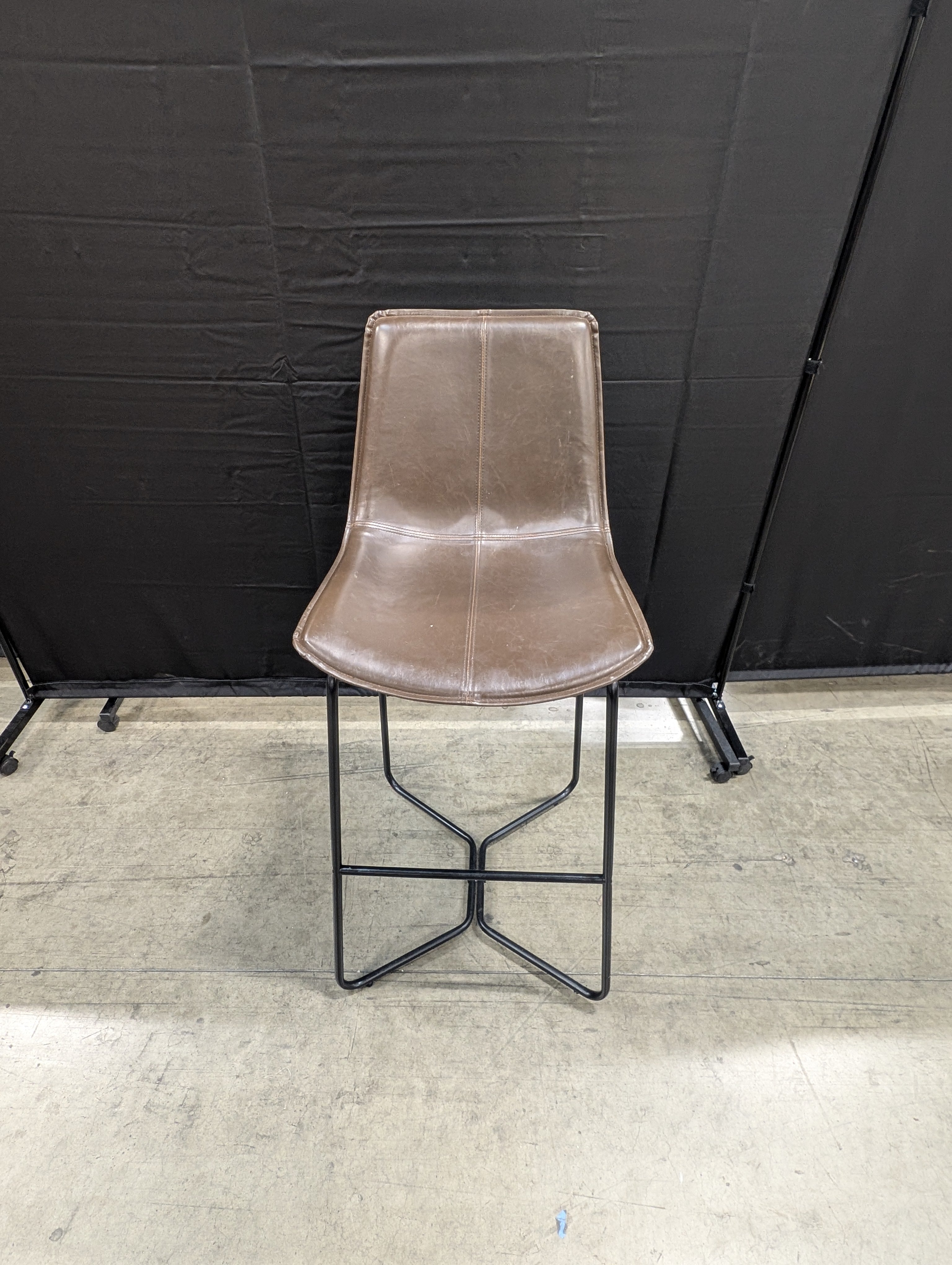 Modern Brown Upholstered Bar Stool with Black Metal Base