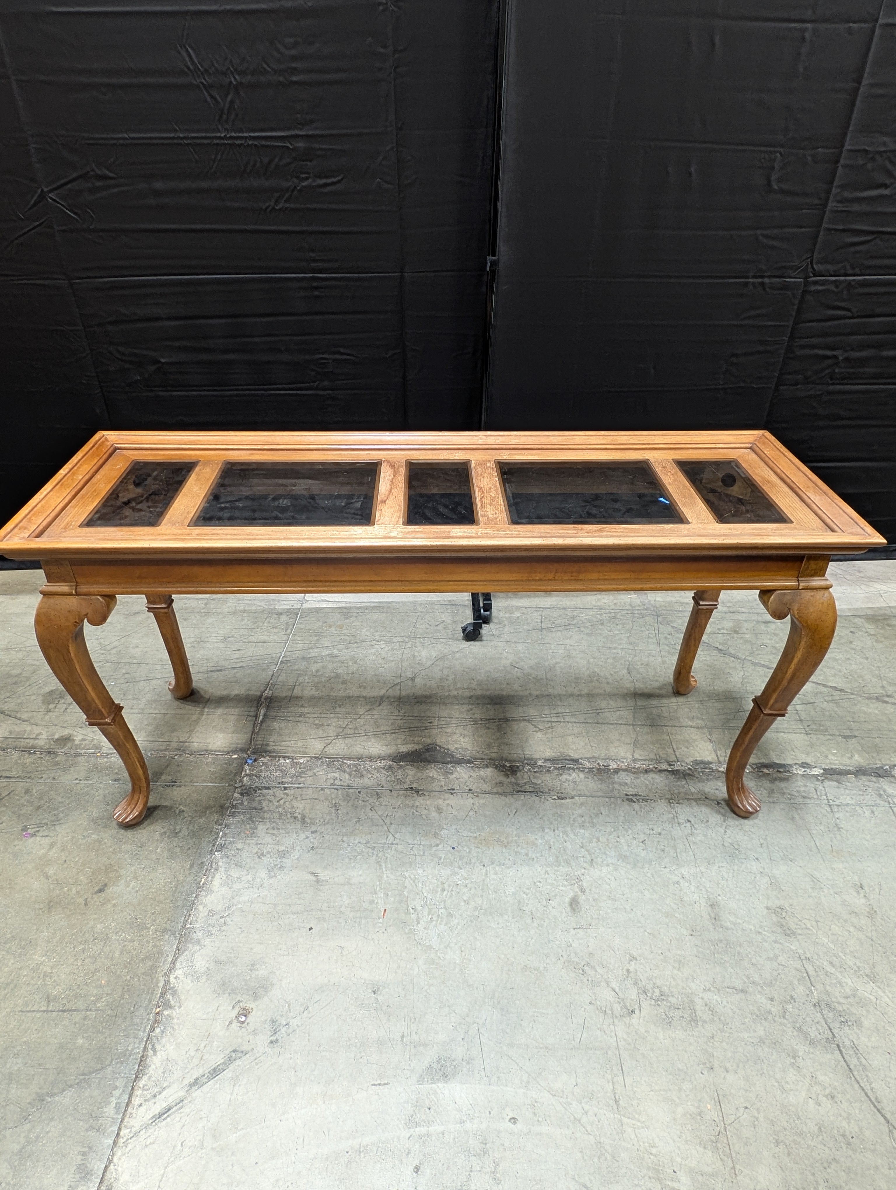 Hardwood Entryway Table with Inset Glass Top