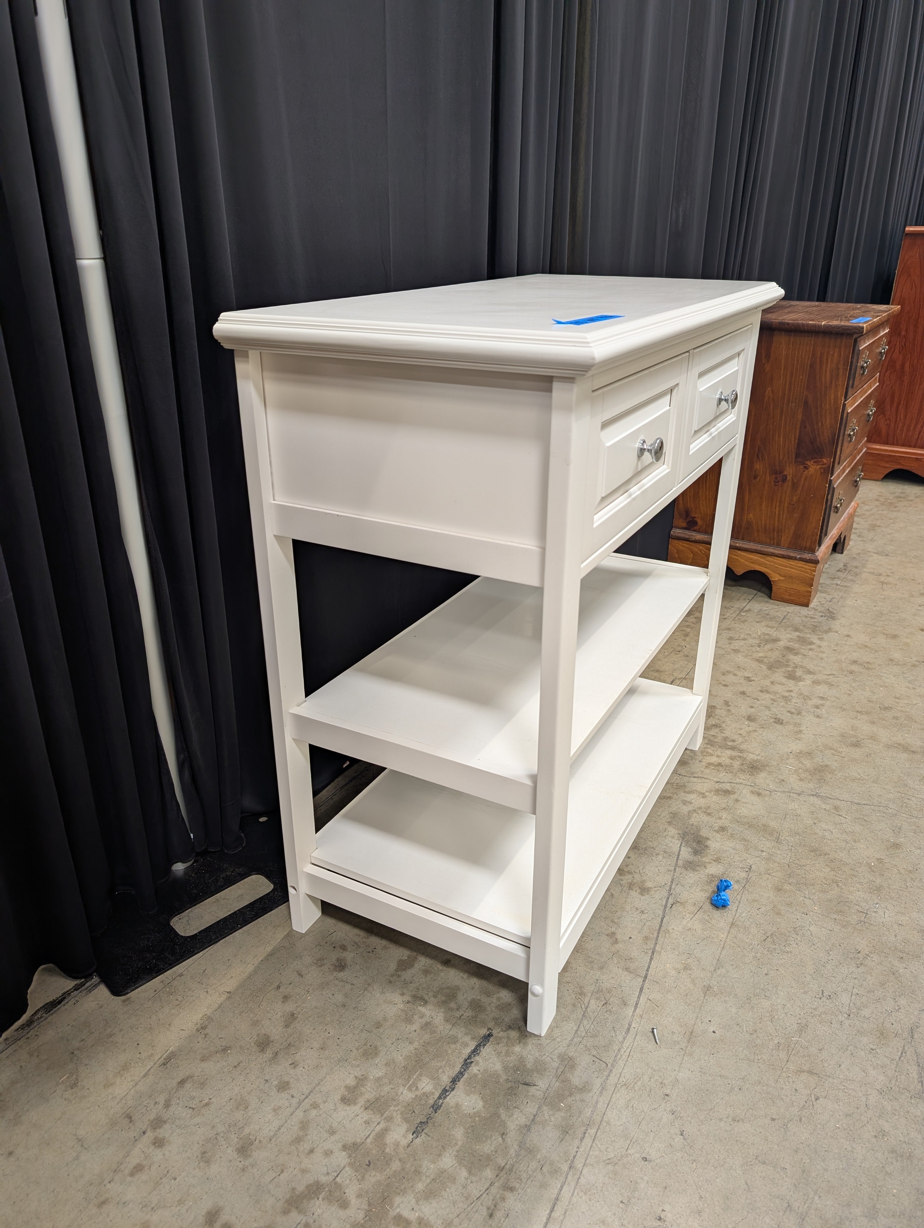 White Wooden Two-Drawer Console Table with Shelves