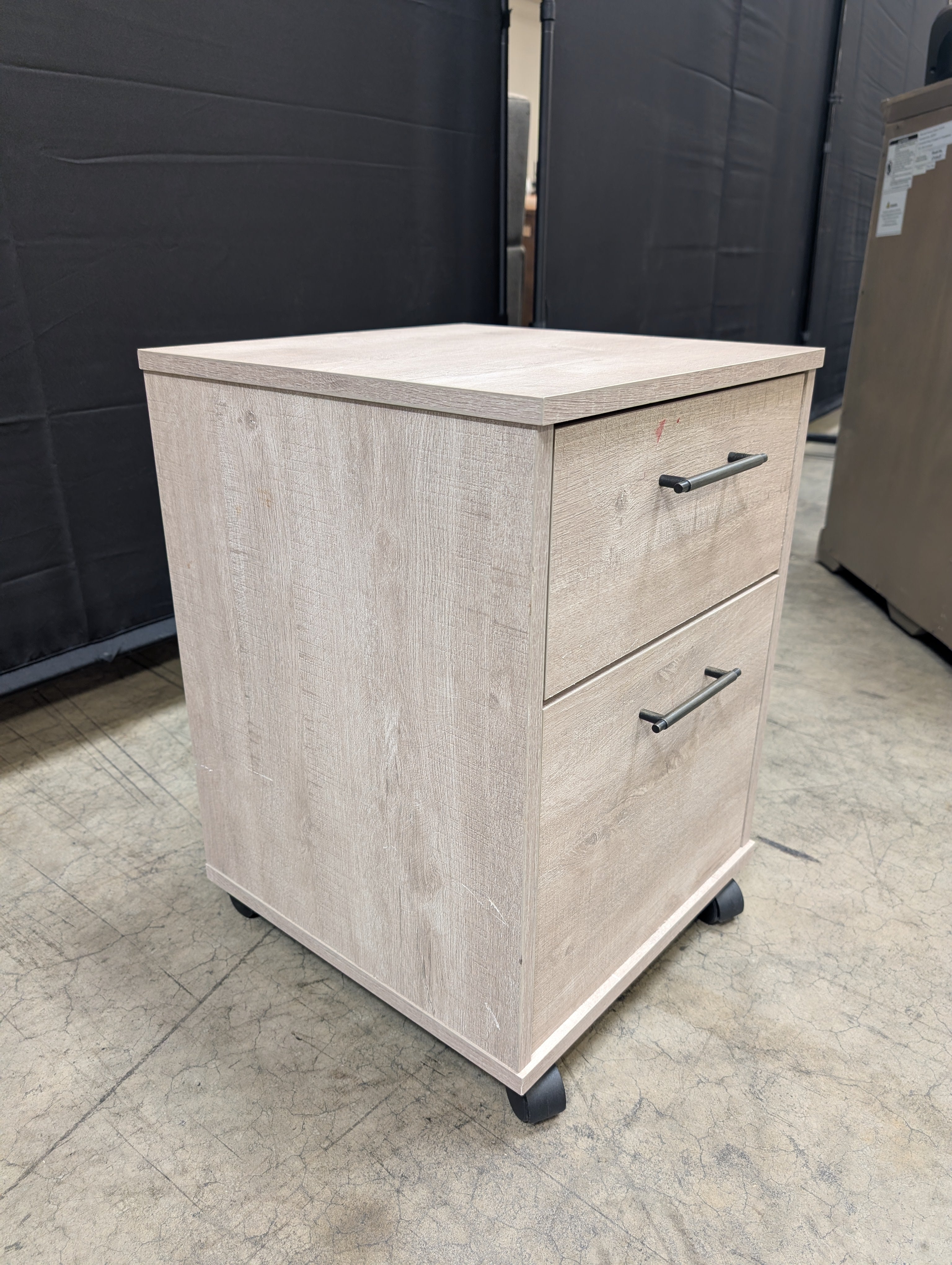 Grey Two-Drawer Rolling Nightstand in Faux Wood