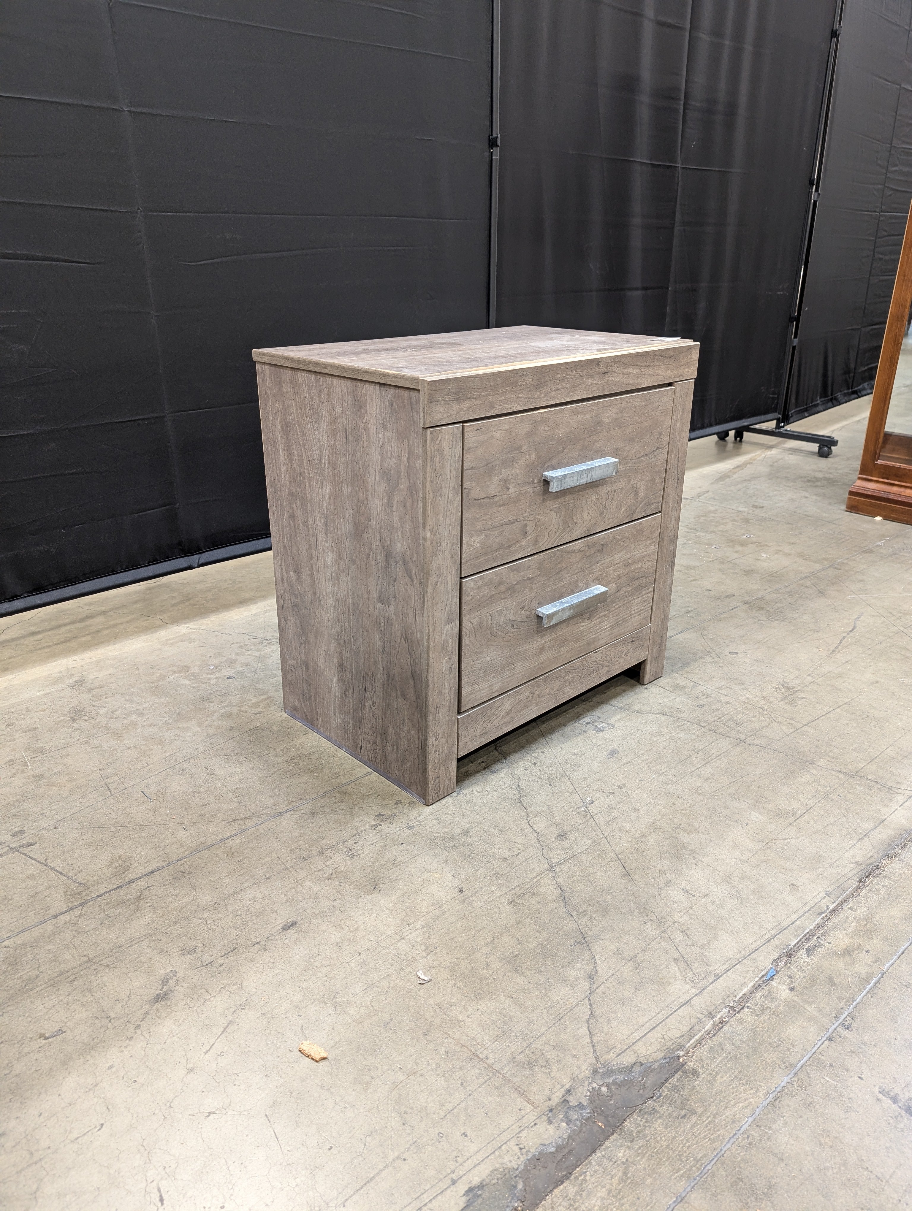 Modern Two-Drawer Bedside Table with Light Wood Grain Finish