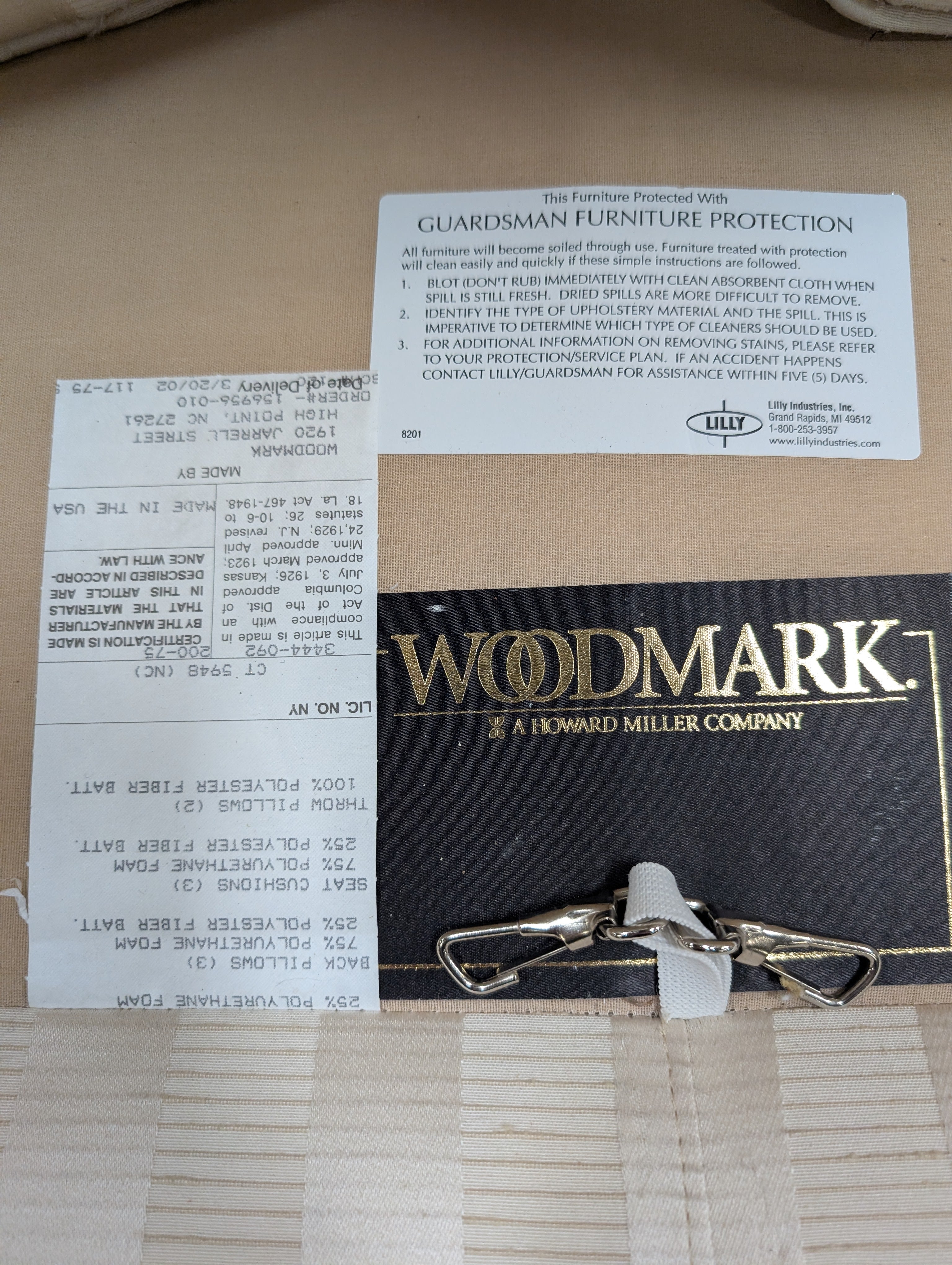 Woodmark Cream Striped Couch with Rolled Arms