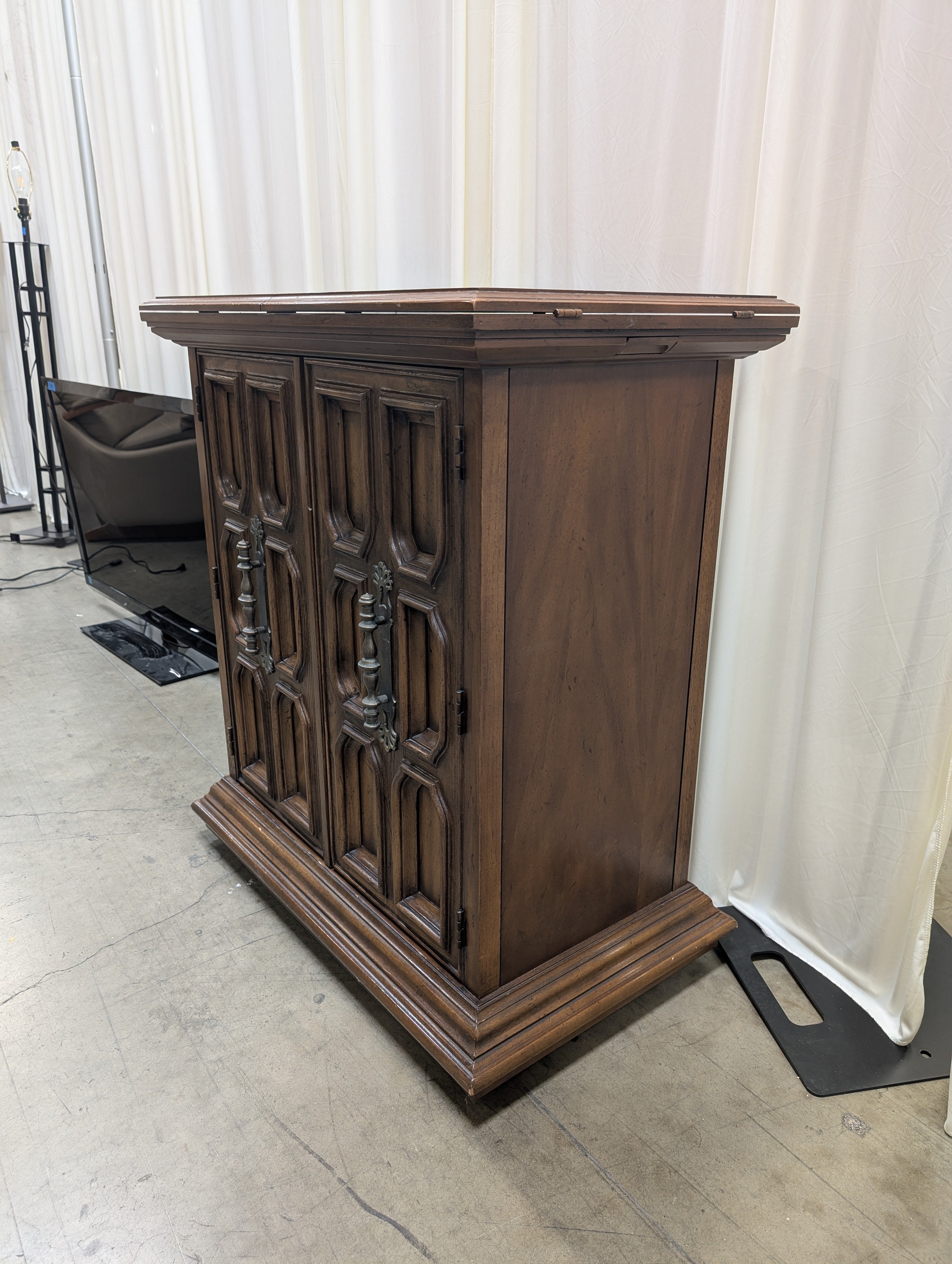 Drexel Brutalist Carved Wood Buffet with Ornate Pulls
