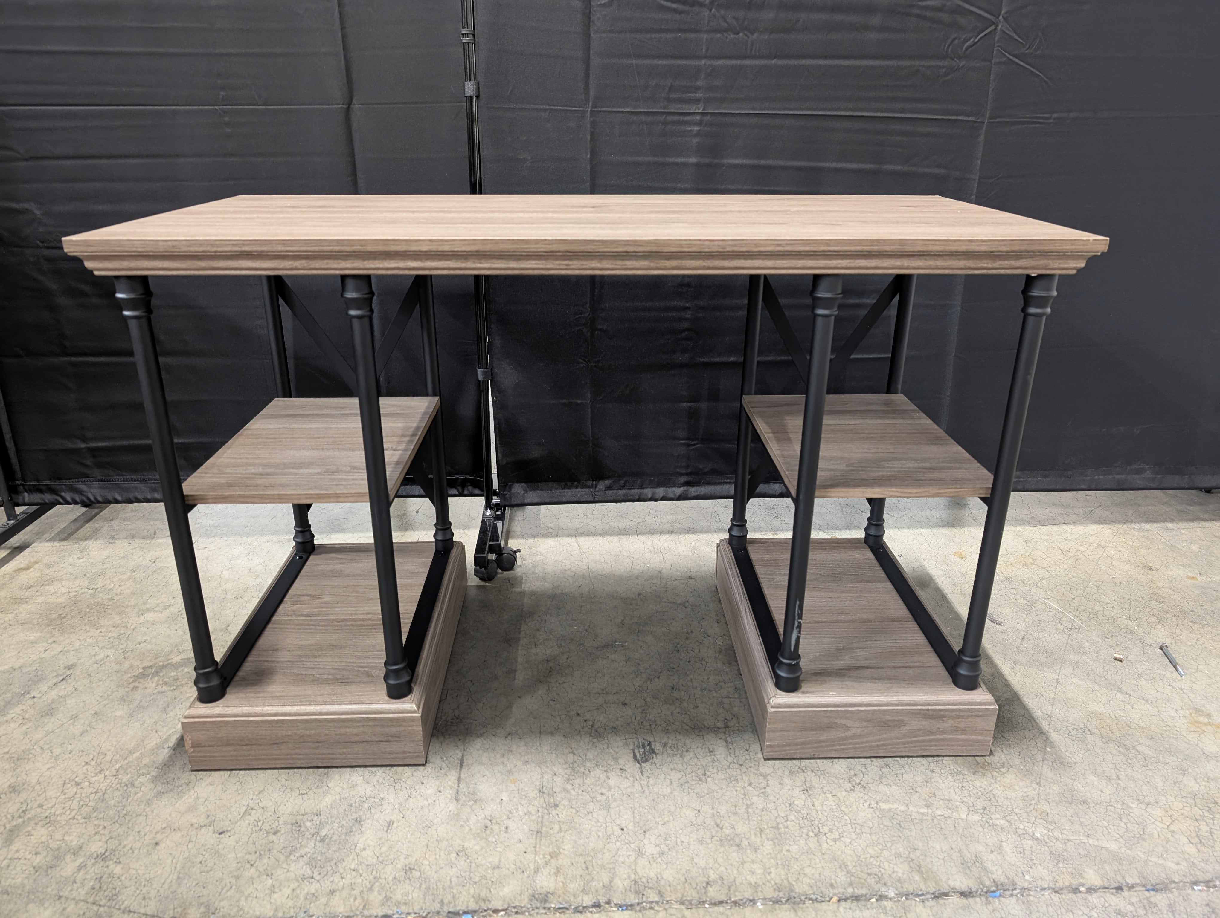 Light Wood Grain Laminate Desk with Black Metal Supports