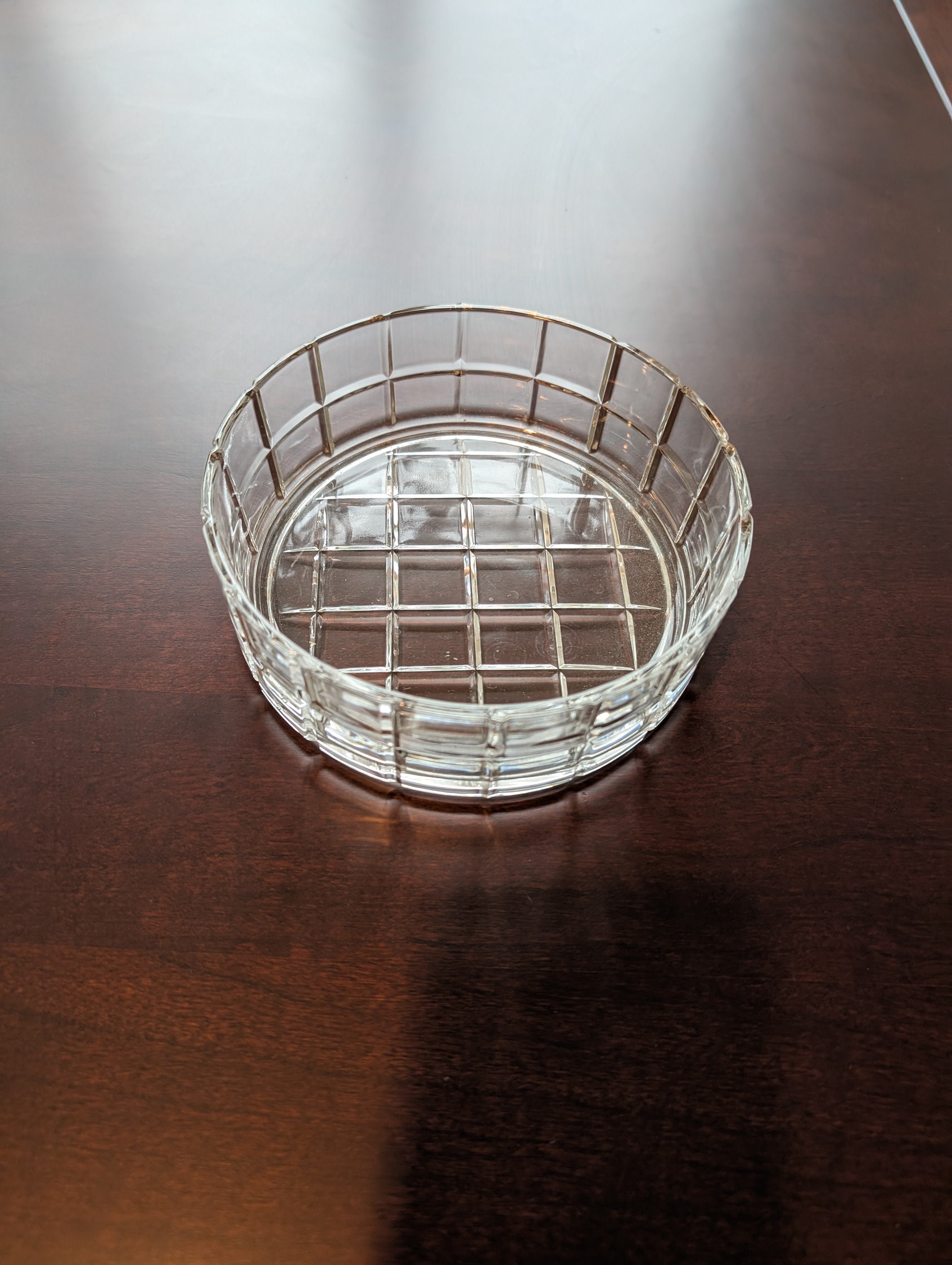 Clear Glass Serving Bowl with Grid Pattern